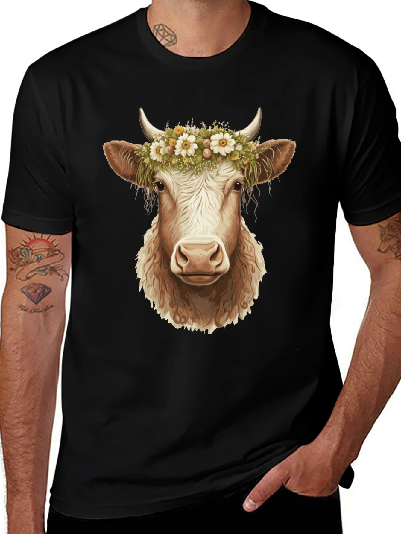 Cow with Flower Crown Graphic Tee