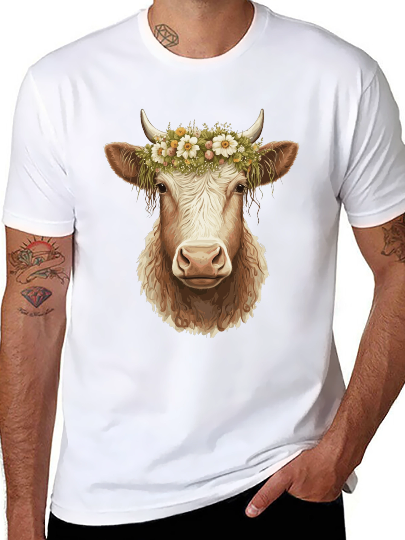 Cow with Flower Crown Graphic Tee