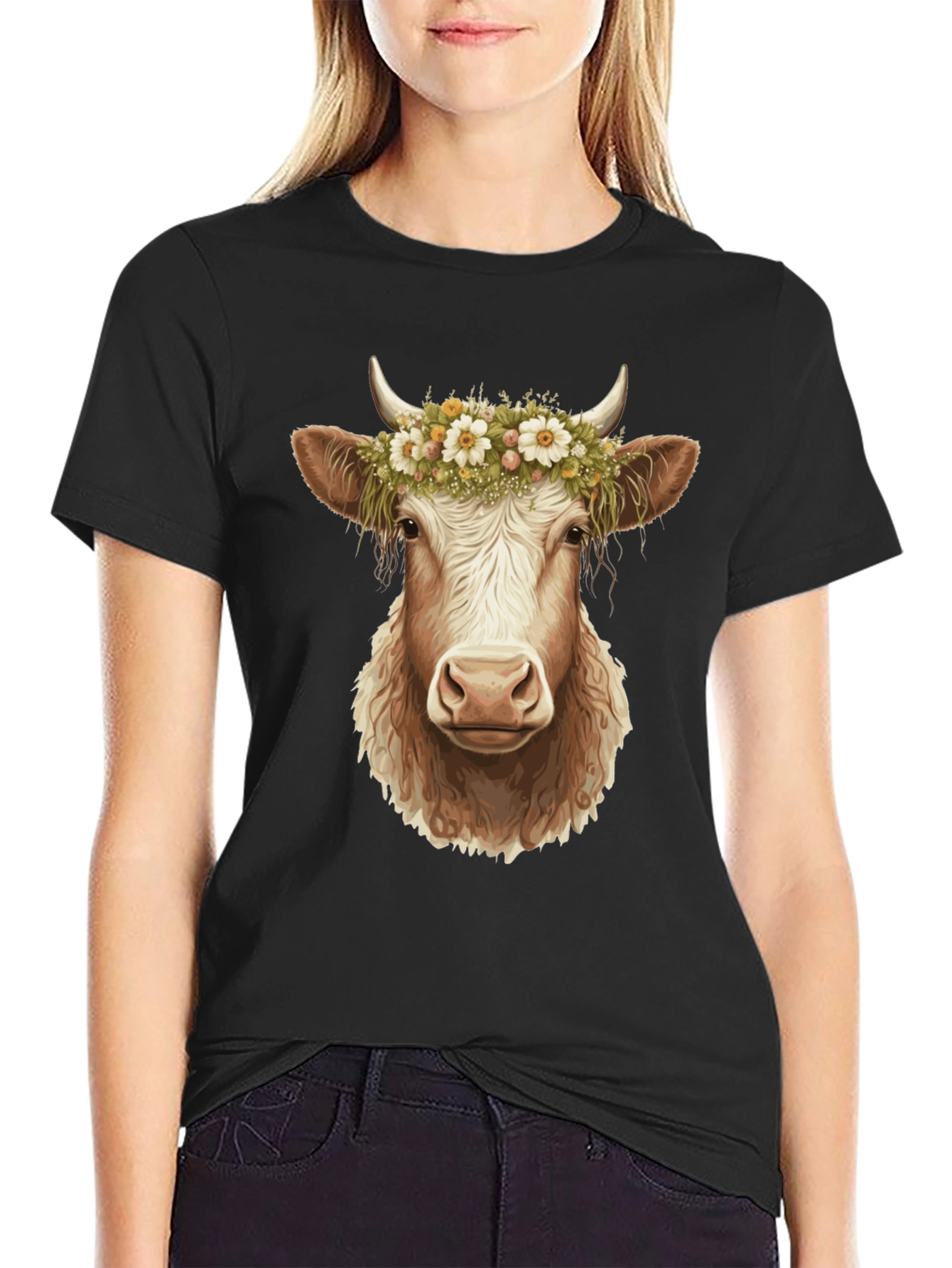 Cow with Flower Crown Graphic Tee