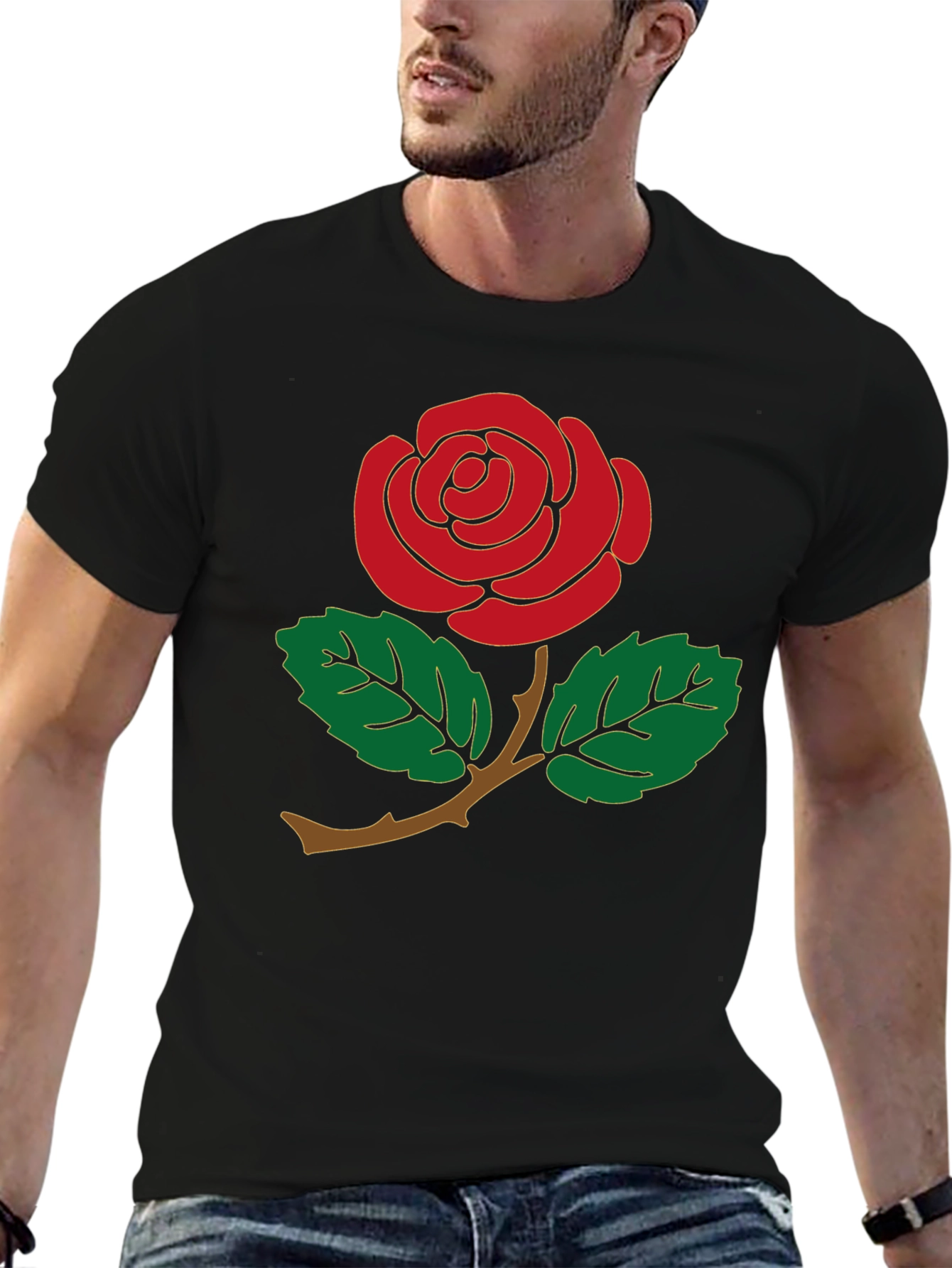 Red Rose Graphic Tee - Mens Black T-Shirt
