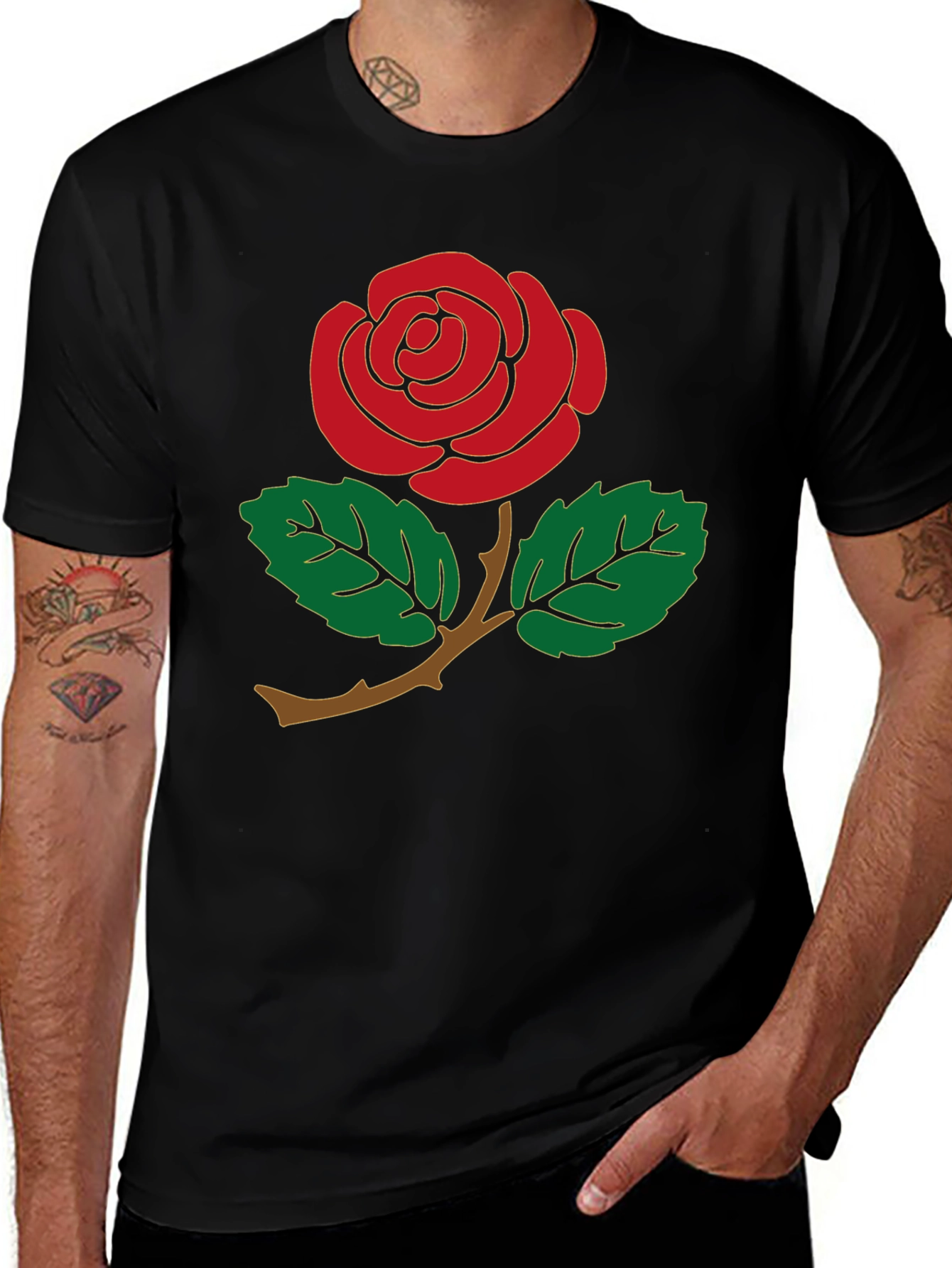 Red Rose Graphic Tee - Mens Black T-Shirt