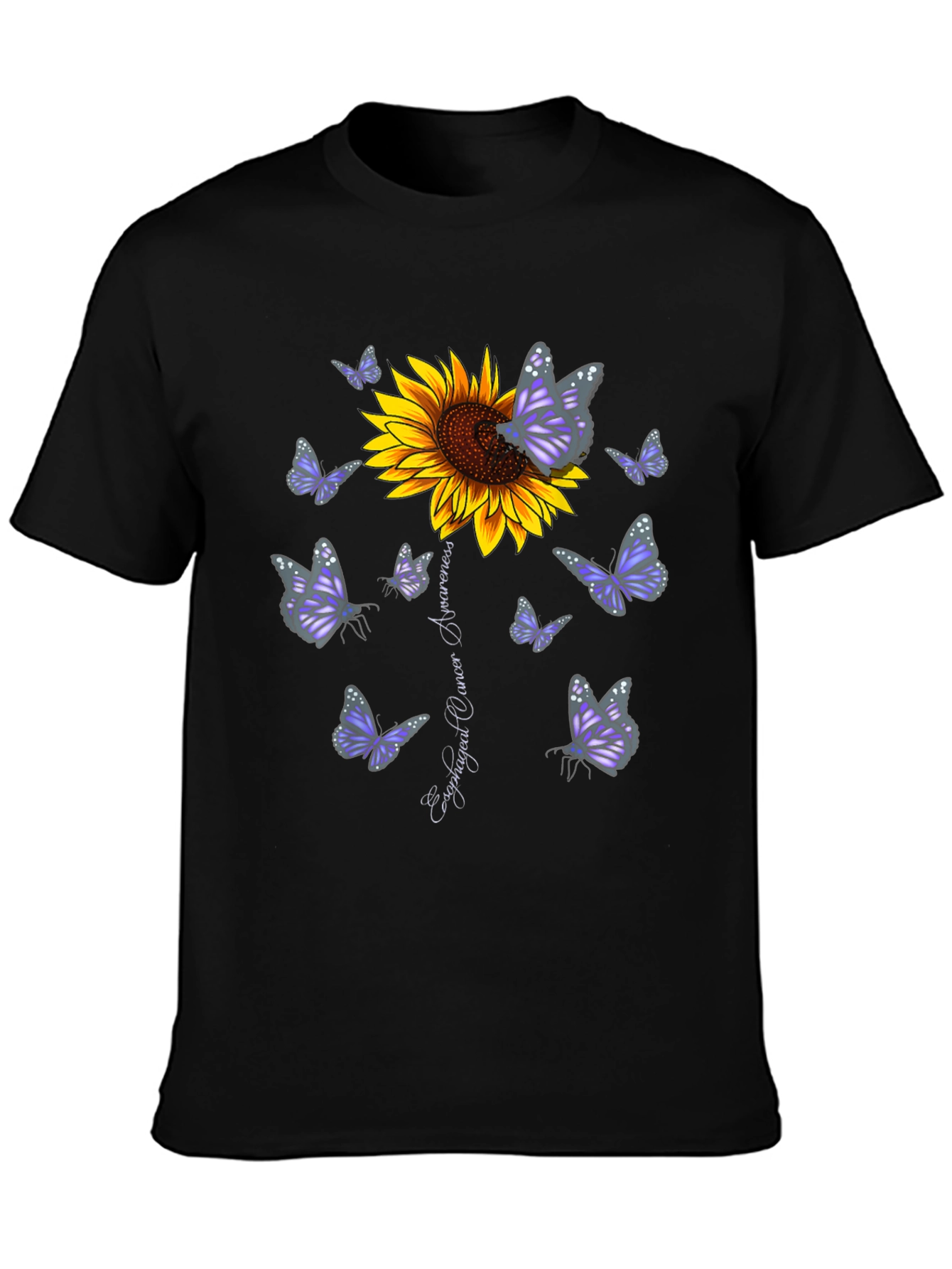 Sunflower & Butterfly Esophageal Cancer Awareness T-Shirt