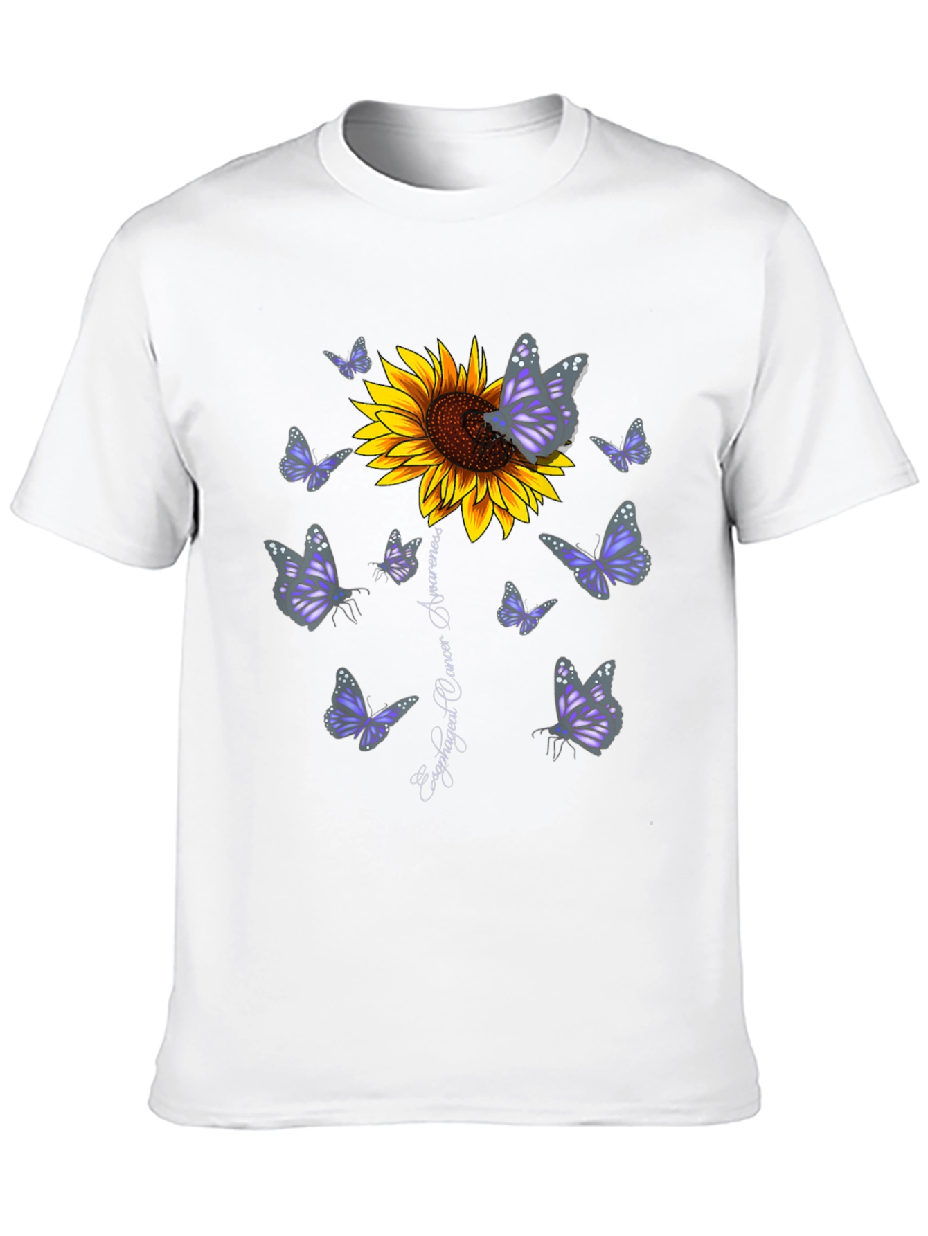 Sunflower & Butterfly Esophageal Cancer Awareness T-Shirt