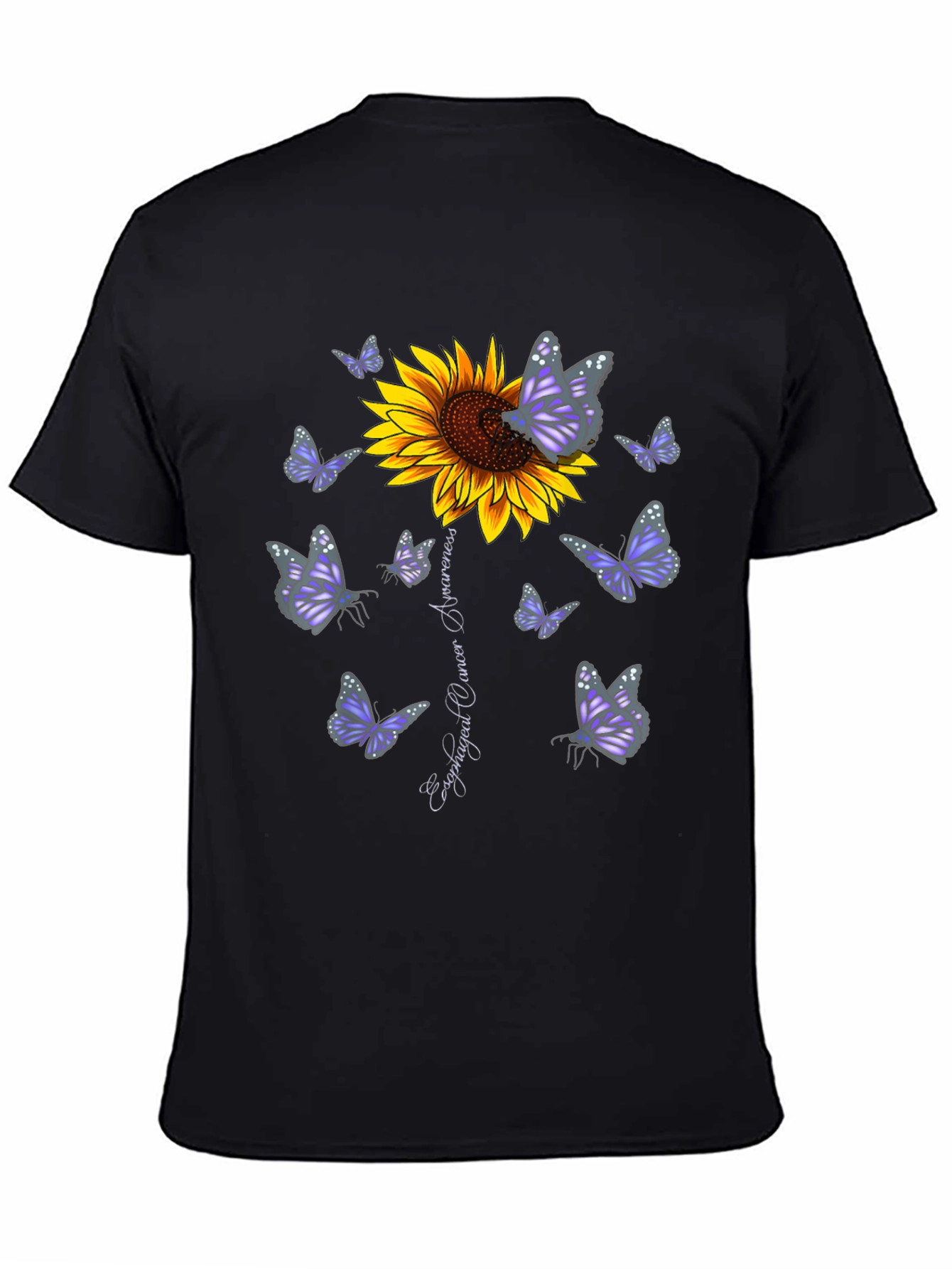 Sunflower & Butterfly Esophageal Cancer Awareness T-Shirt