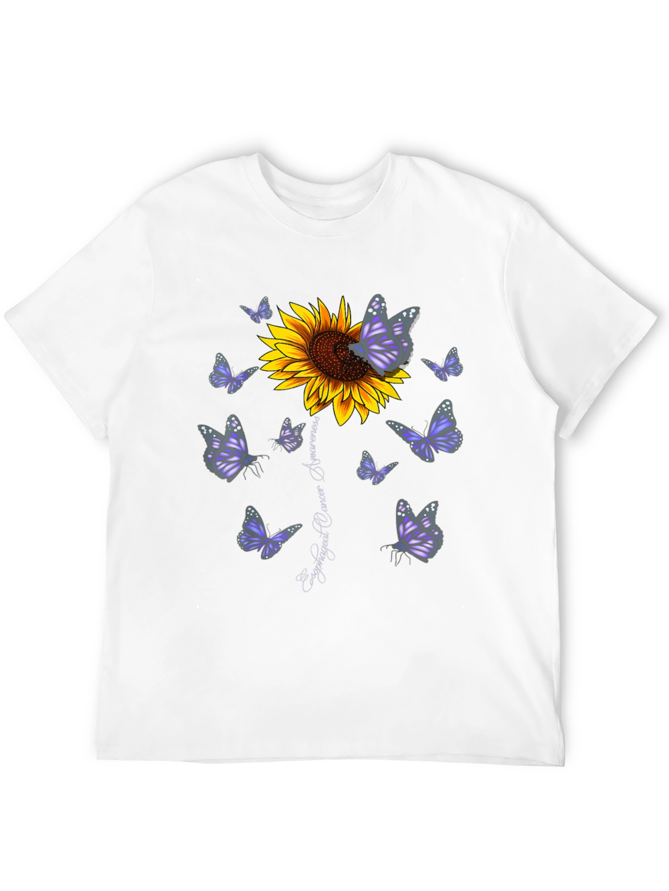 Sunflower & Butterfly Esophageal Cancer Awareness T-Shirt