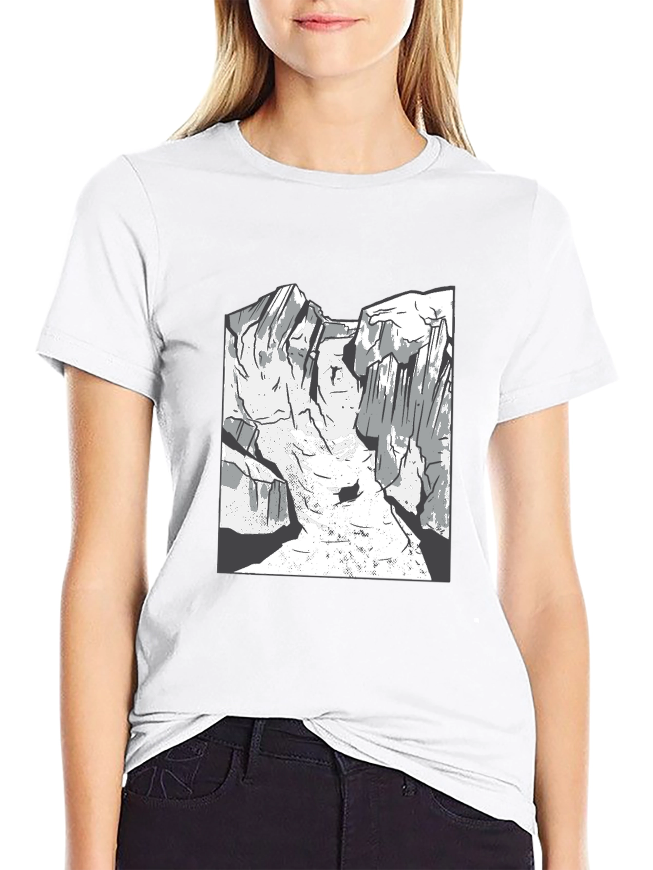 Mountain Graphic Tee - Black Cotton Casual Shirt
