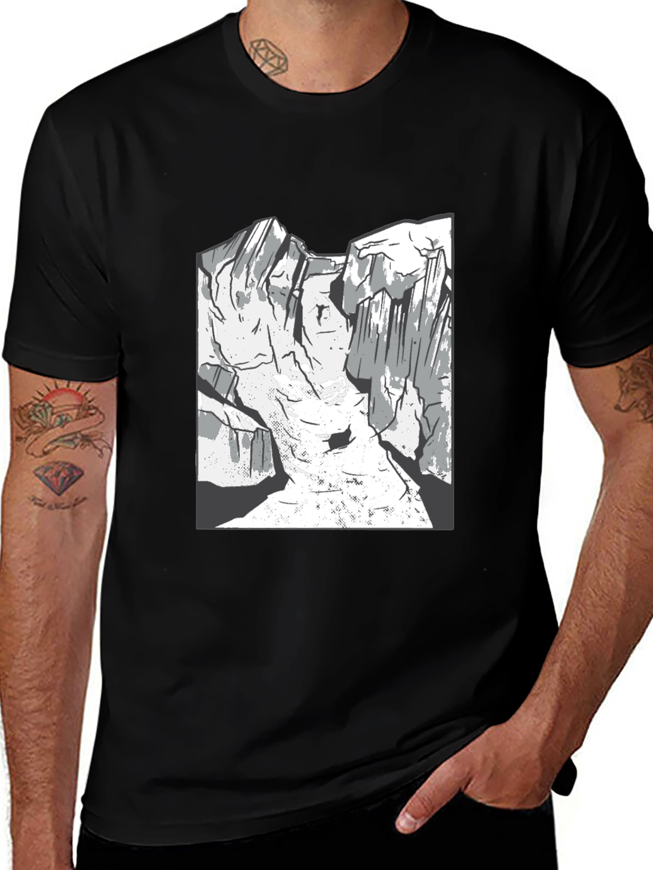 Mountain Graphic Tee - Black Cotton Casual Shirt
