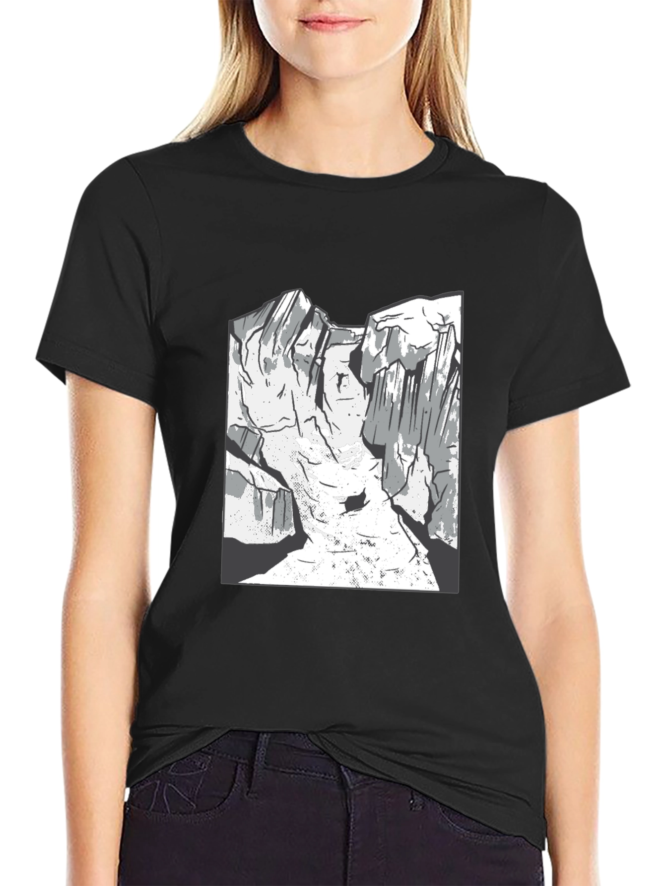 Mountain Graphic Tee - Black Cotton Casual Shirt