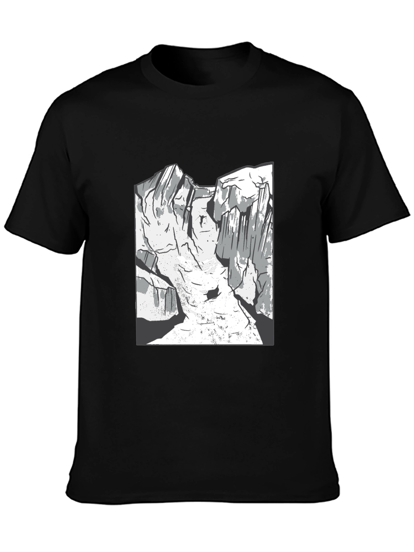 Mountain Graphic Tee - Black Cotton Casual Shirt