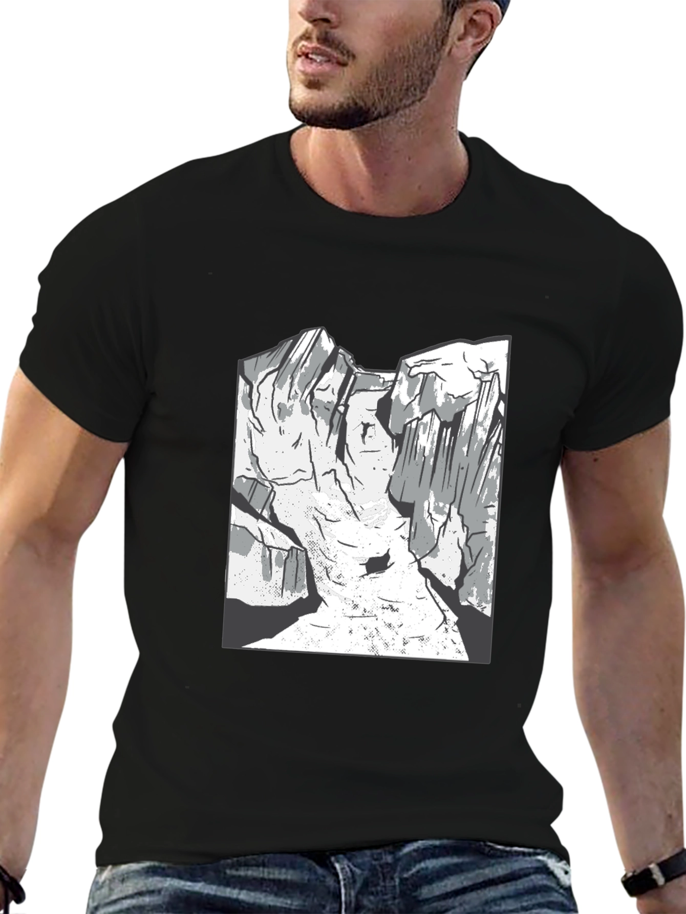 Mountain Graphic Tee - Black Cotton Casual Shirt