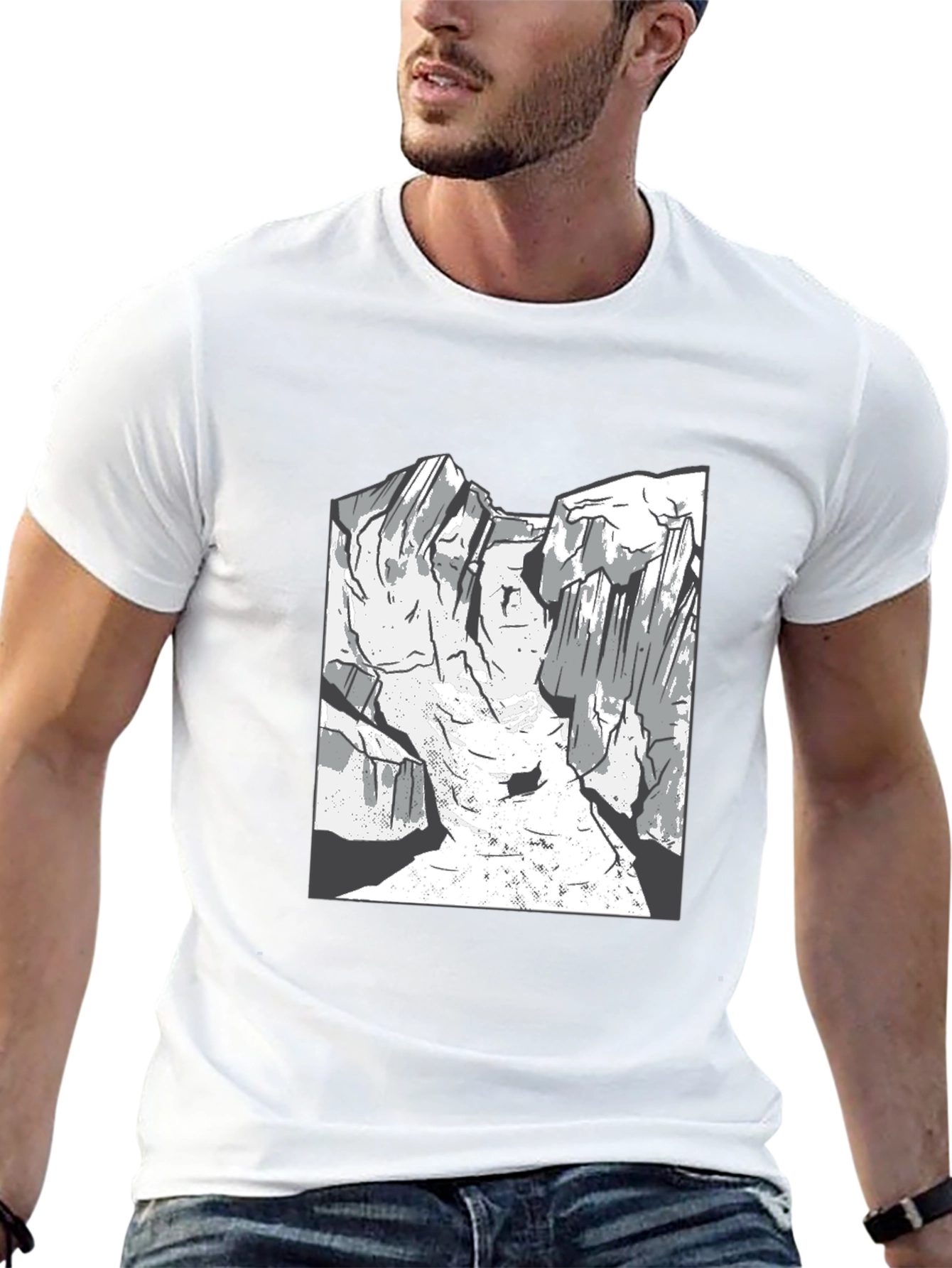Mountain Graphic Tee - Black Cotton Casual Shirt