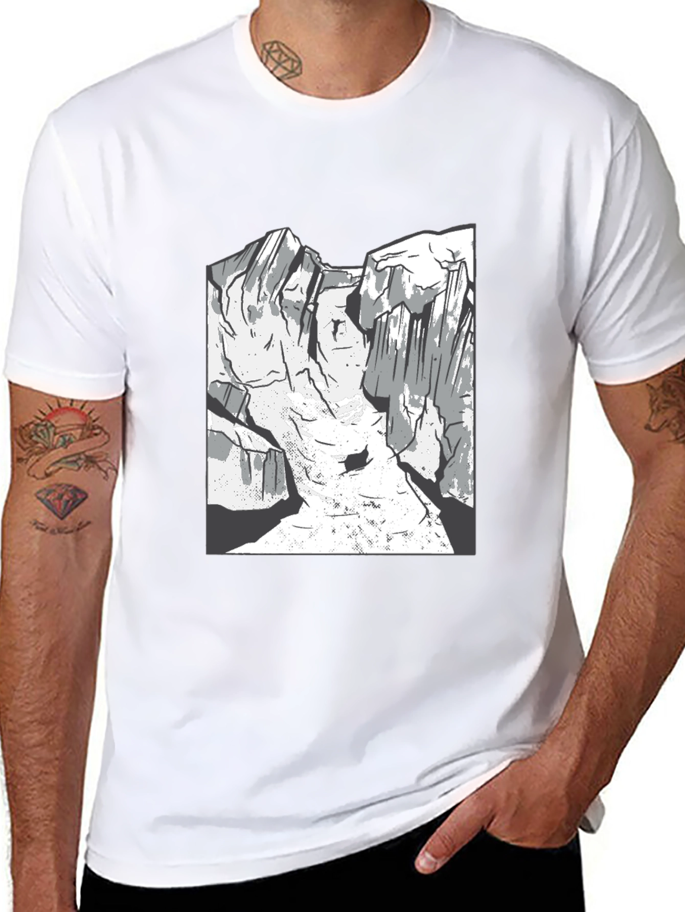 Mountain Graphic Tee - Black Cotton Casual Shirt