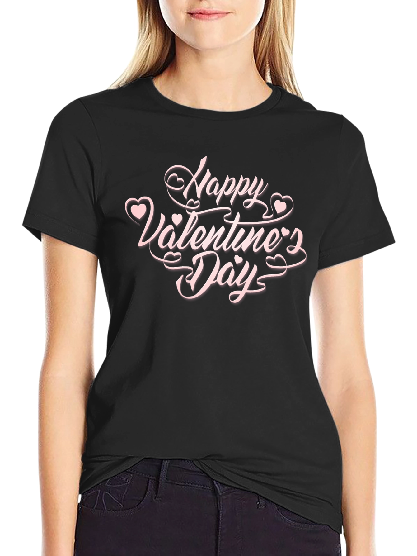 Happy Valentines Day Graphic Tee - Black
