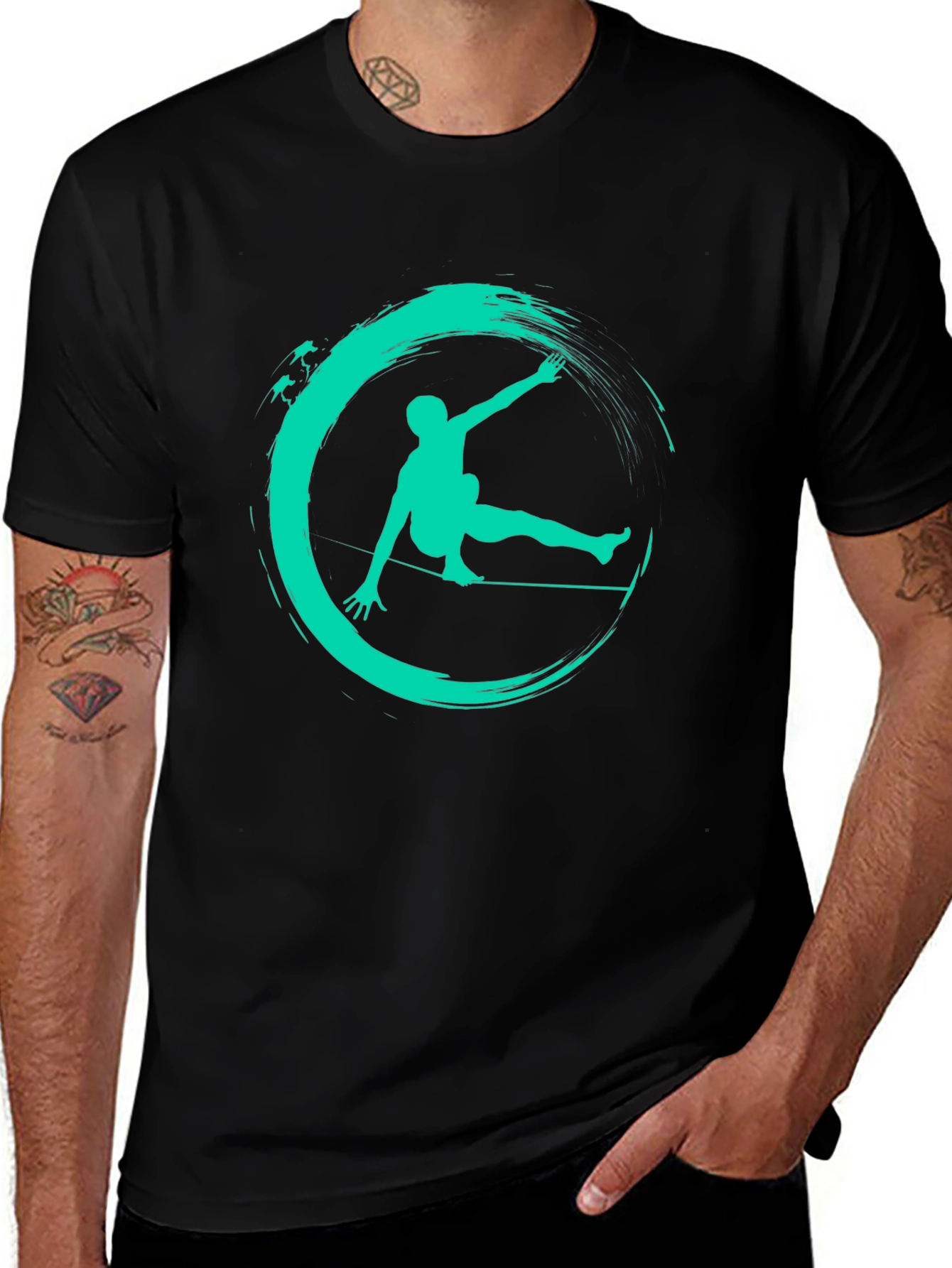 Slackline Art Black Tee - Balance in Style