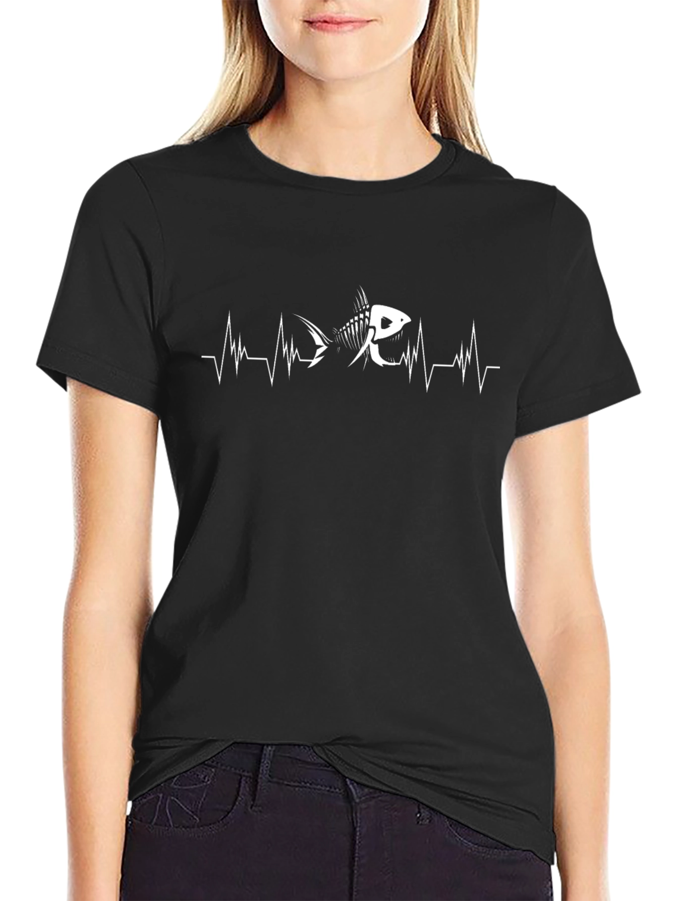 Fishbone Heartbeat Graphic T-Shirt - Black