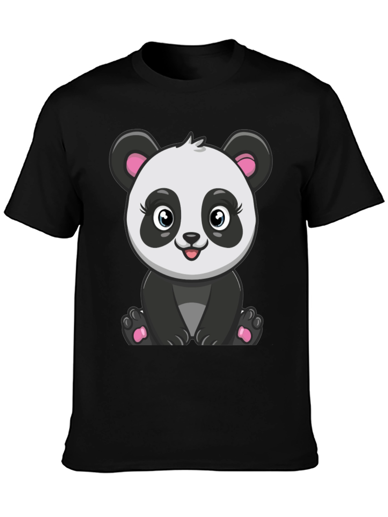 Cute Panda Graphic Tee - Black Cotton T-Shirt