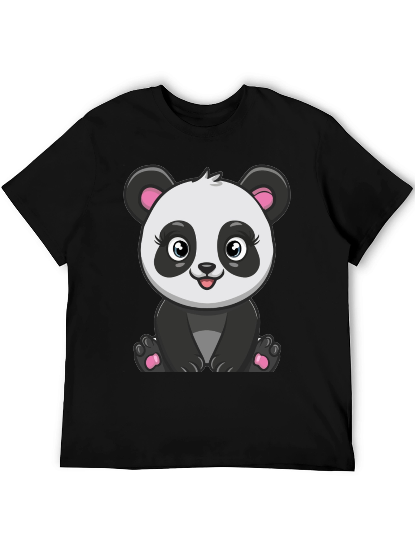 Cute Panda Graphic Tee - Black Cotton T-Shirt