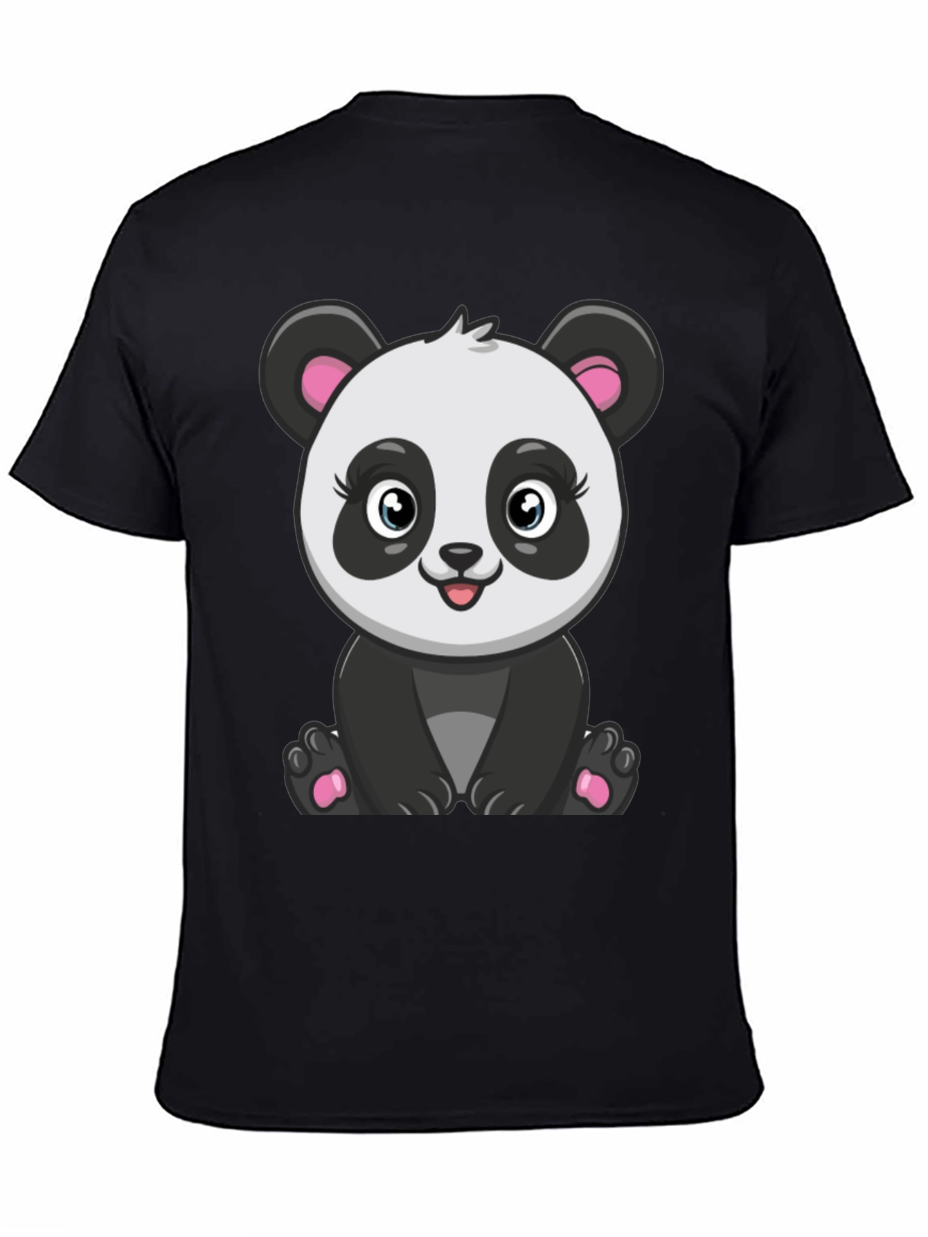 Cute Panda Graphic Tee - Black Cotton T-Shirt