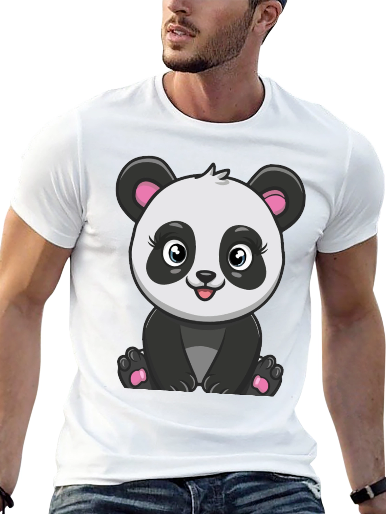 Cute Panda Graphic Tee - Black Cotton T-Shirt