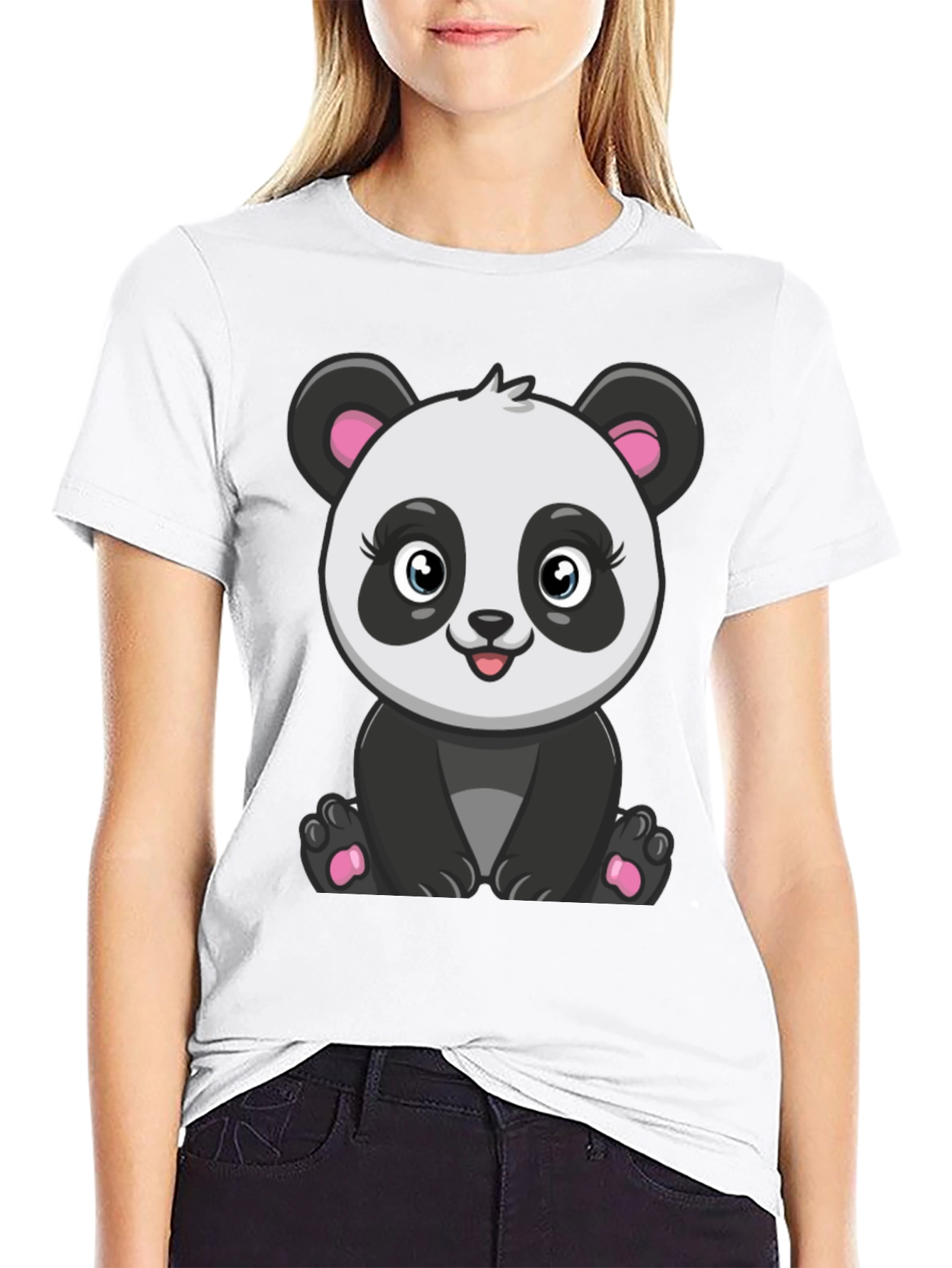 Cute Panda Graphic Tee - Black Cotton T-Shirt