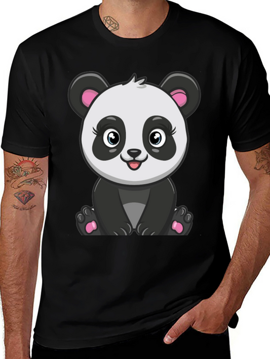 Cute Panda Graphic Tee - Black Cotton T-Shirt