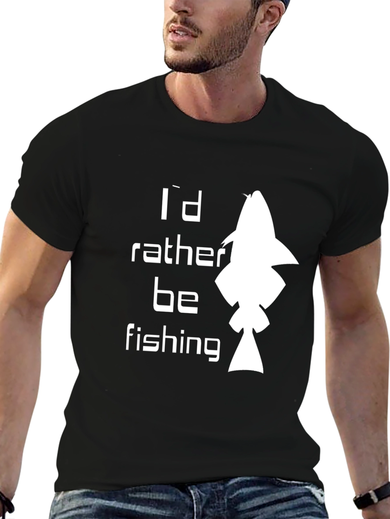 Id Rather Be Fishing Black Graphic T-Shirt