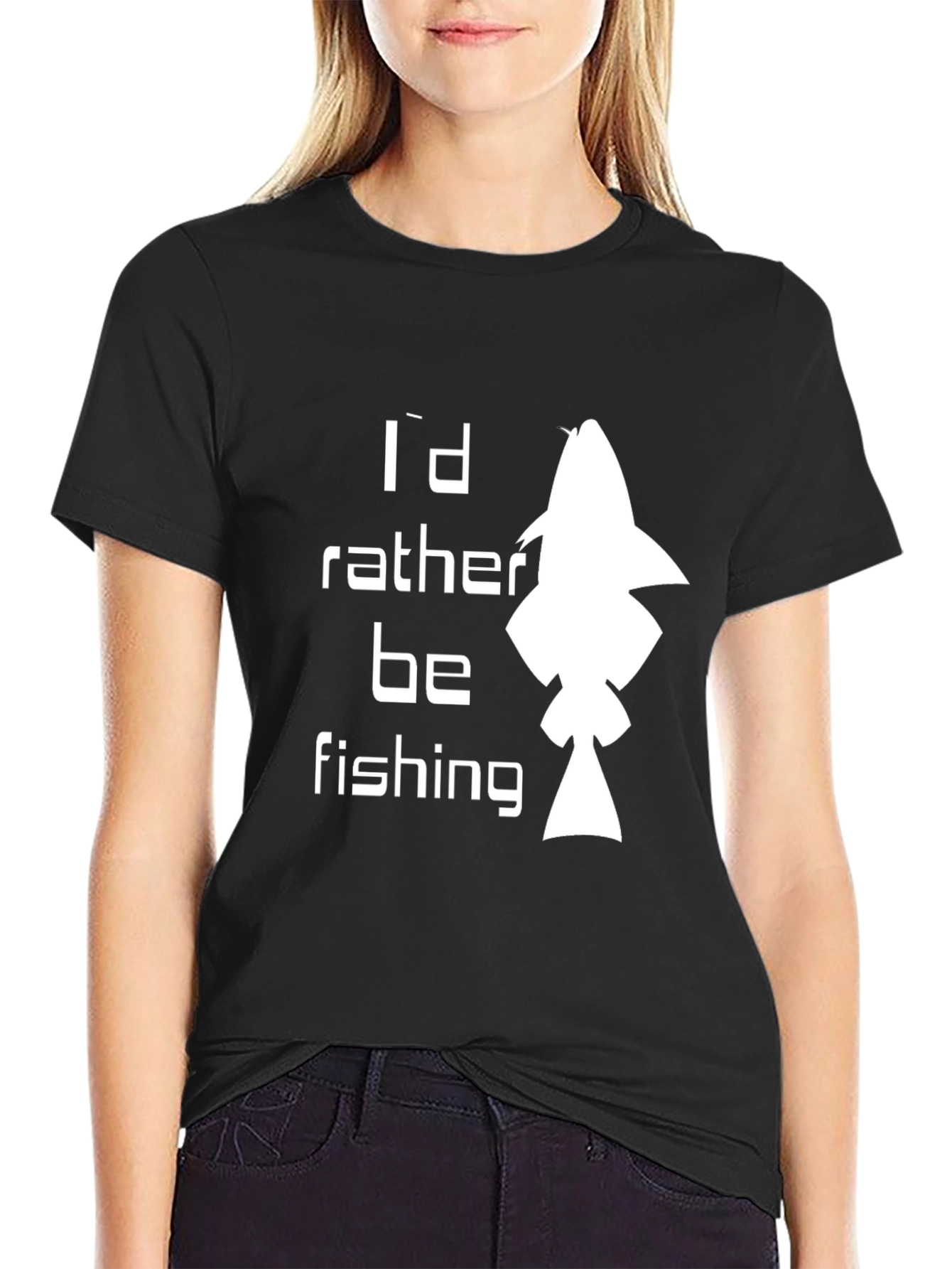 Id Rather Be Fishing Black Graphic T-Shirt