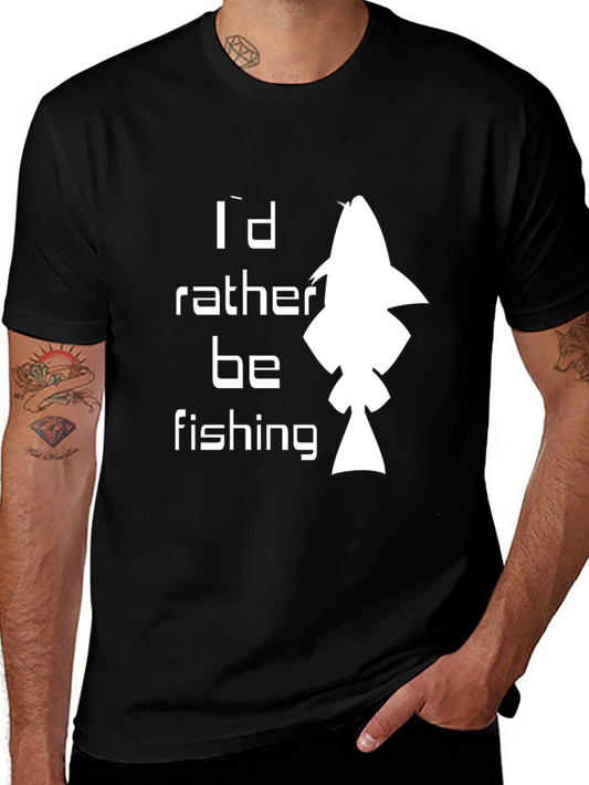 Id Rather Be Fishing Black Graphic T-Shirt