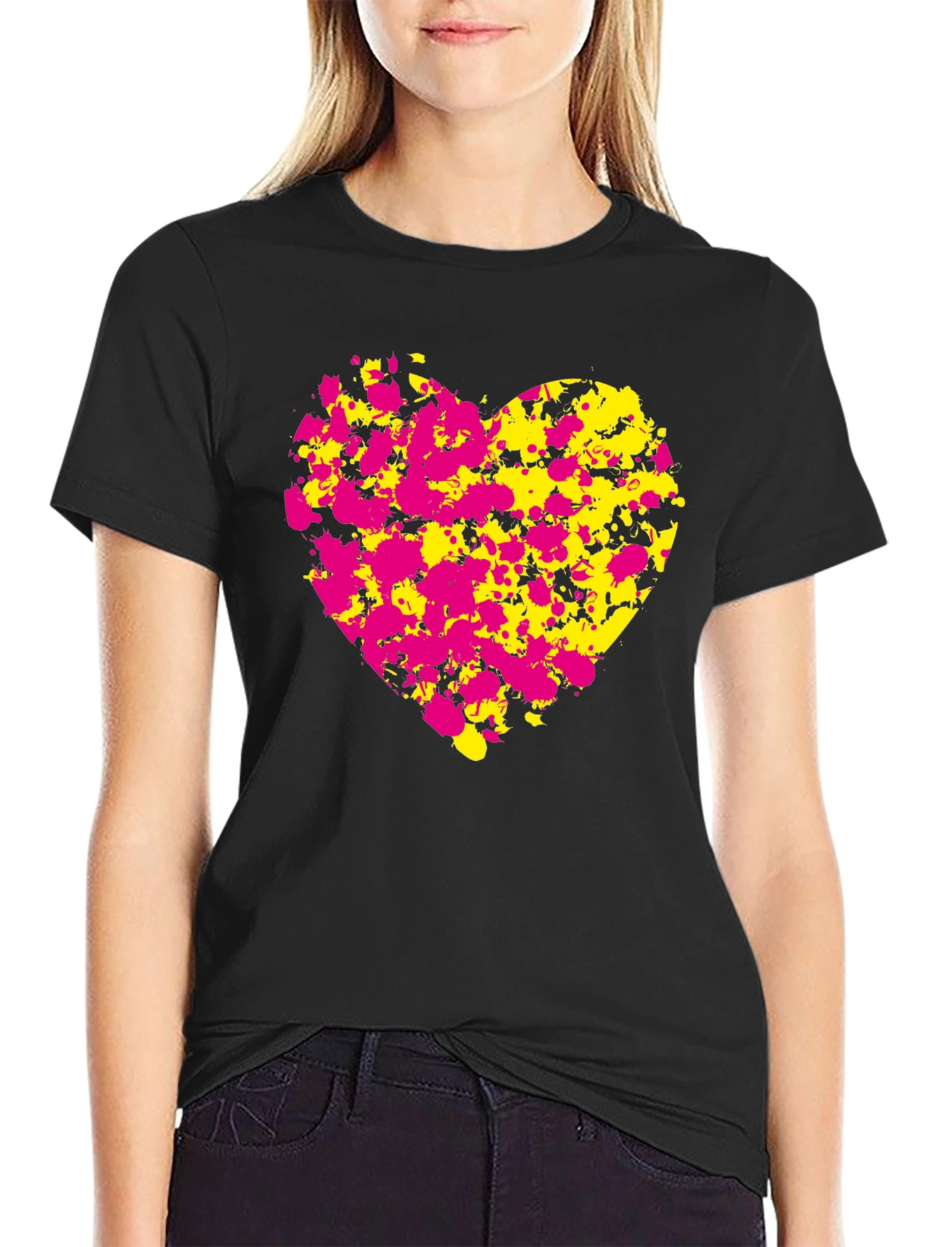 Abstract Heart Splatter T-Shirt - Black