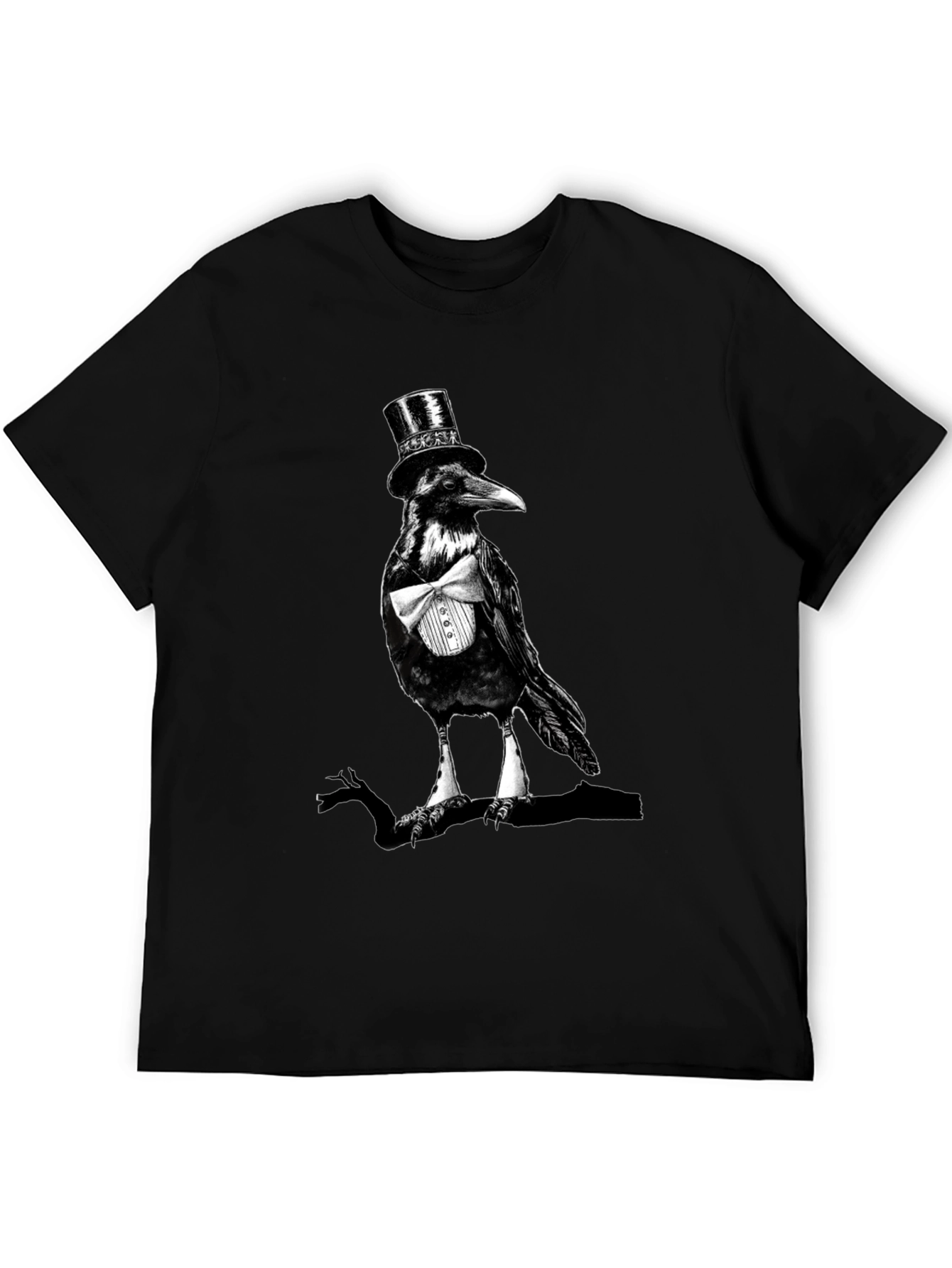 Raven Top Hat Bowtie T-Shirt Mens Black Tee