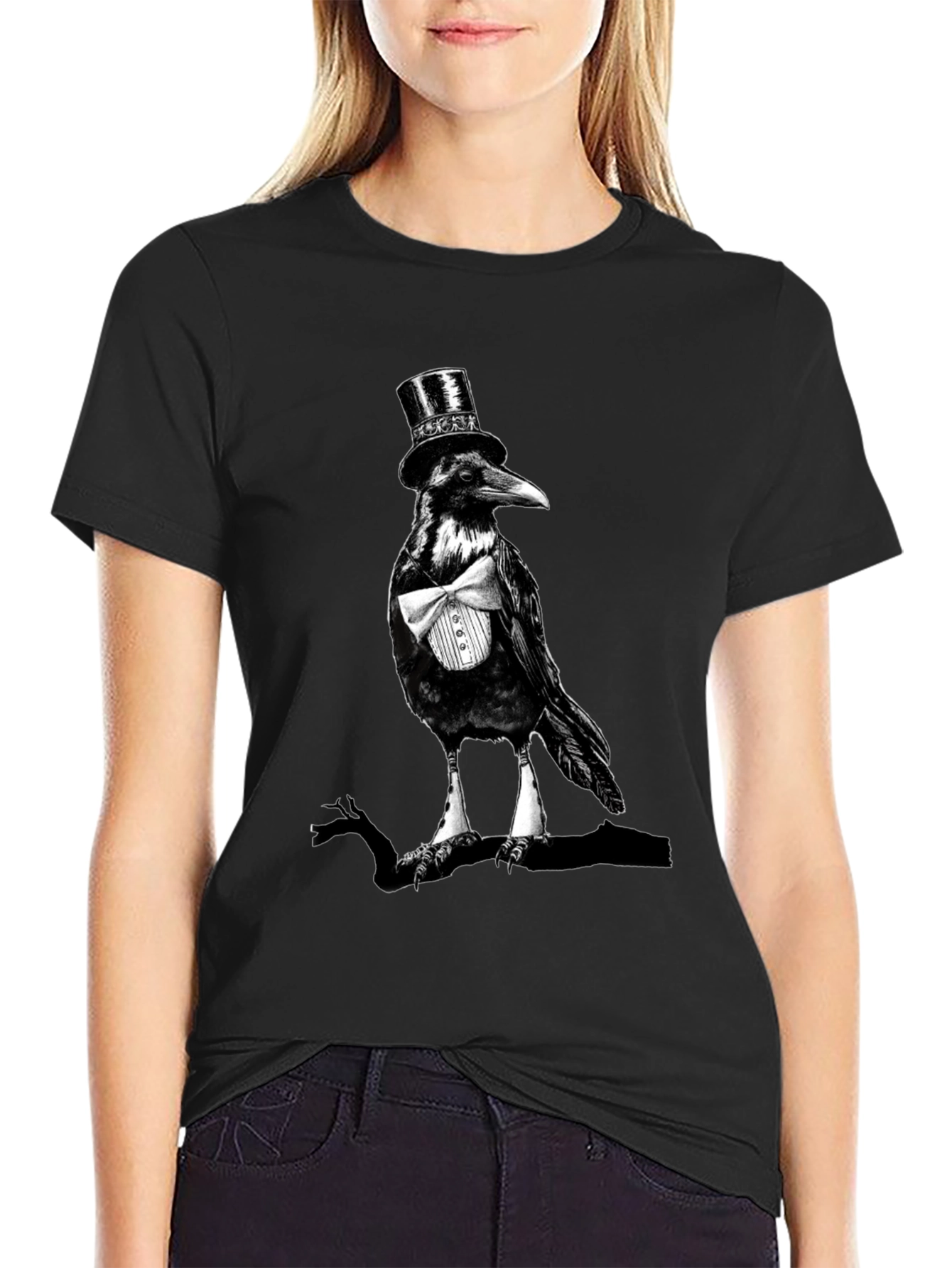 Raven Top Hat Bowtie T-Shirt Mens Black Tee