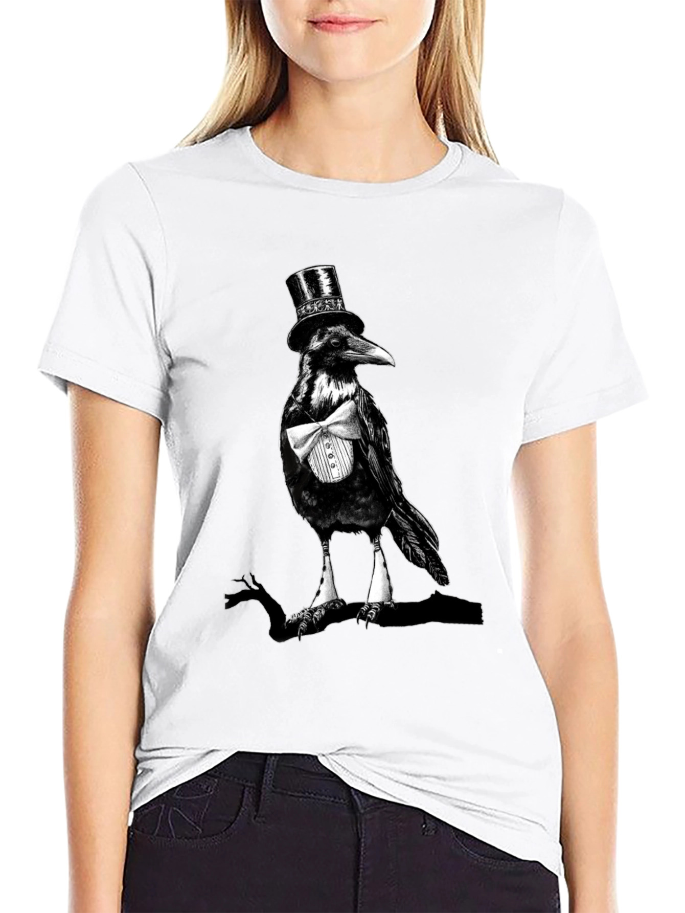 Raven Top Hat Bowtie T-Shirt Mens Black Tee