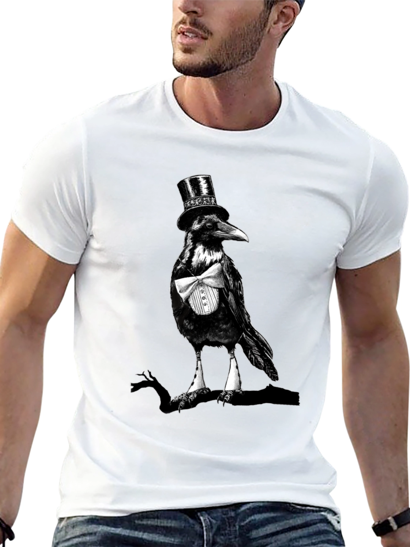Raven Top Hat Bowtie T-Shirt Mens Black Tee