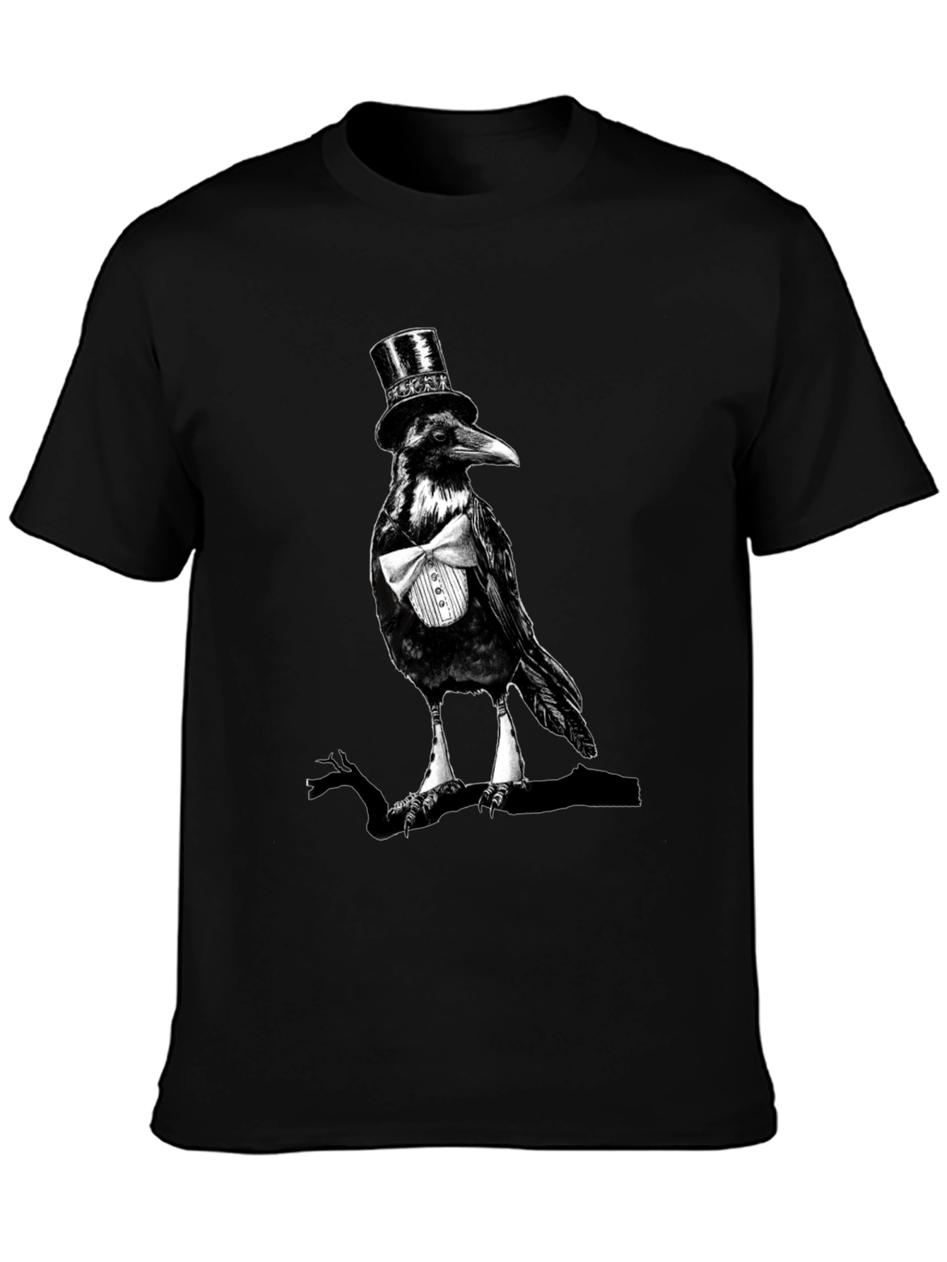 Raven Top Hat Bowtie T-Shirt Mens Black Tee