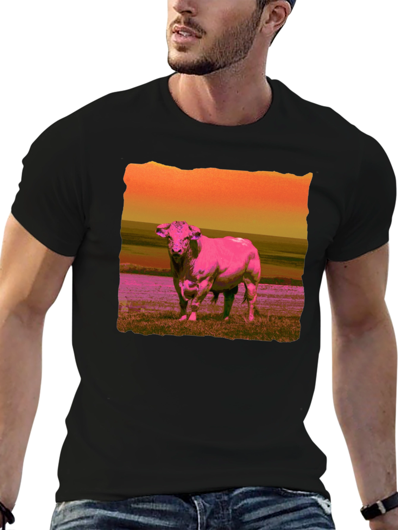 Bull Graphic Tee - Retro Style Mens T-Shirt