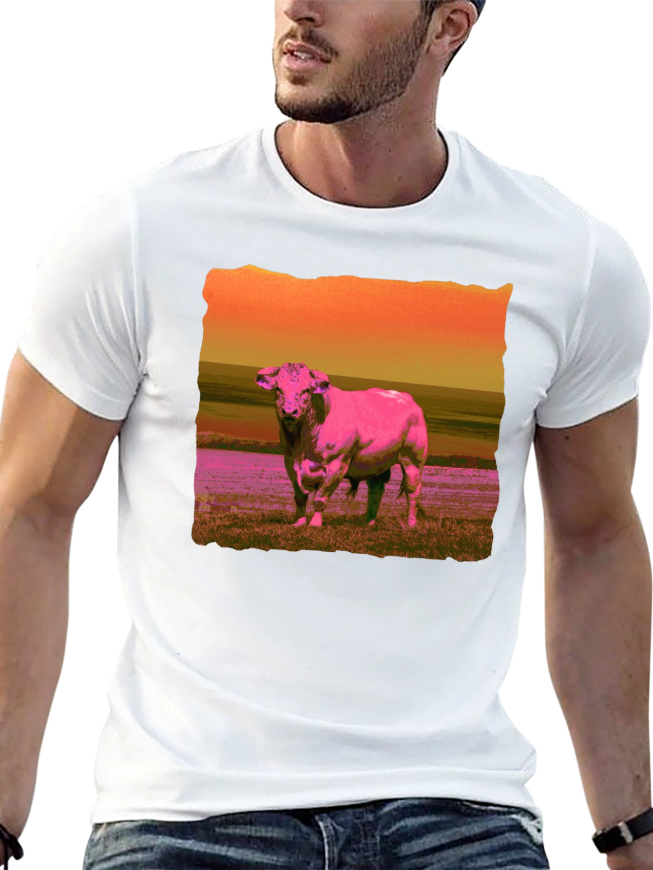 Bull Graphic Tee - Retro Style Mens T-Shirt