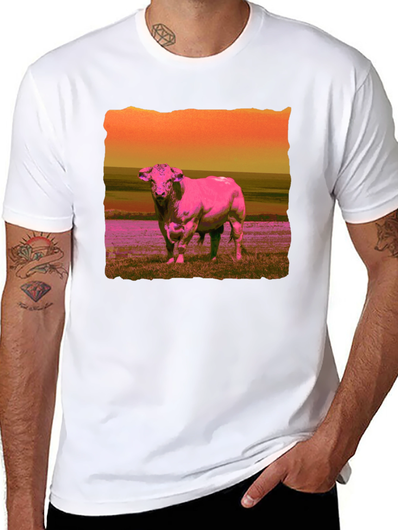 Bull Graphic Tee - Retro Style Mens T-Shirt