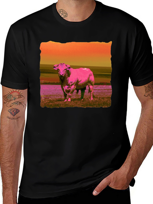Bull Graphic Tee - Retro Style Mens T-Shirt