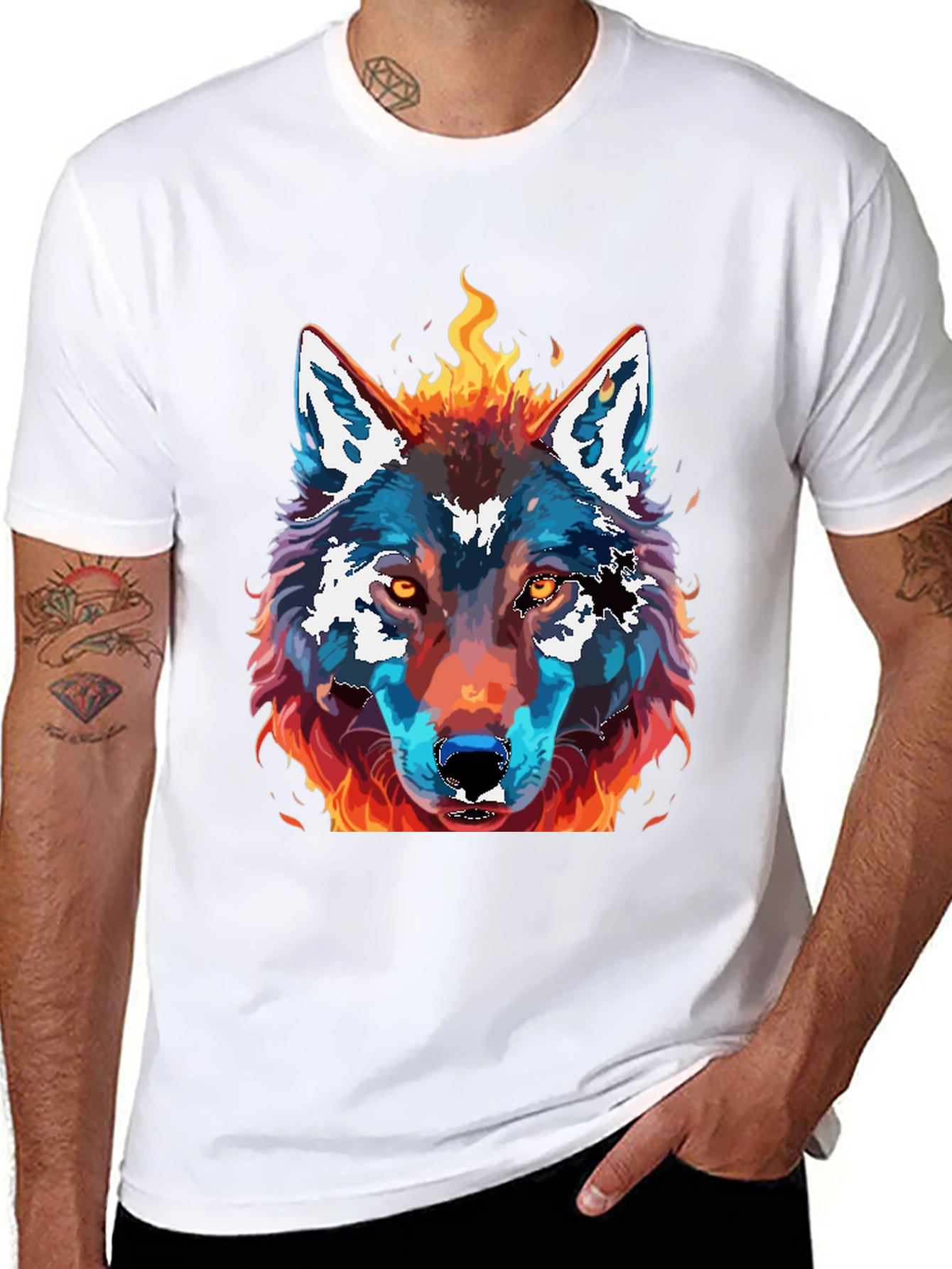 Fiery Wolf Graphic Print T-Shirt