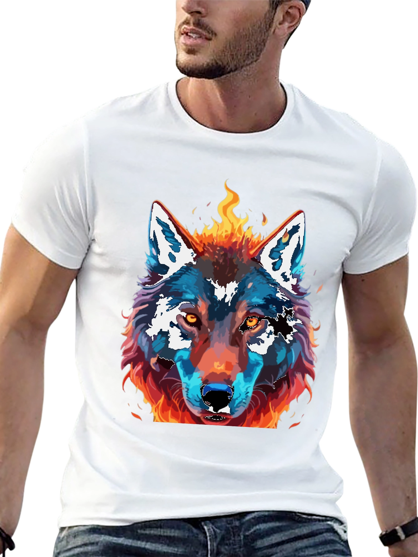 Fiery Wolf Graphic Print T-Shirt