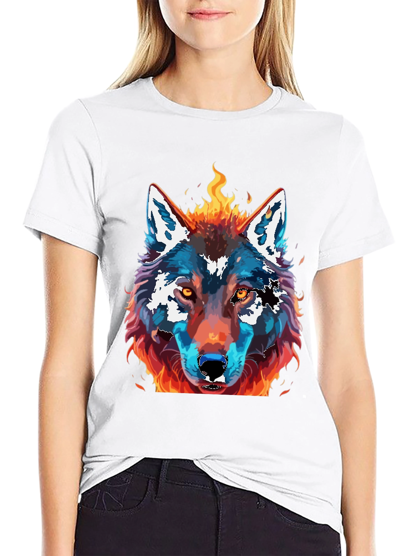 Fiery Wolf Graphic Print T-Shirt