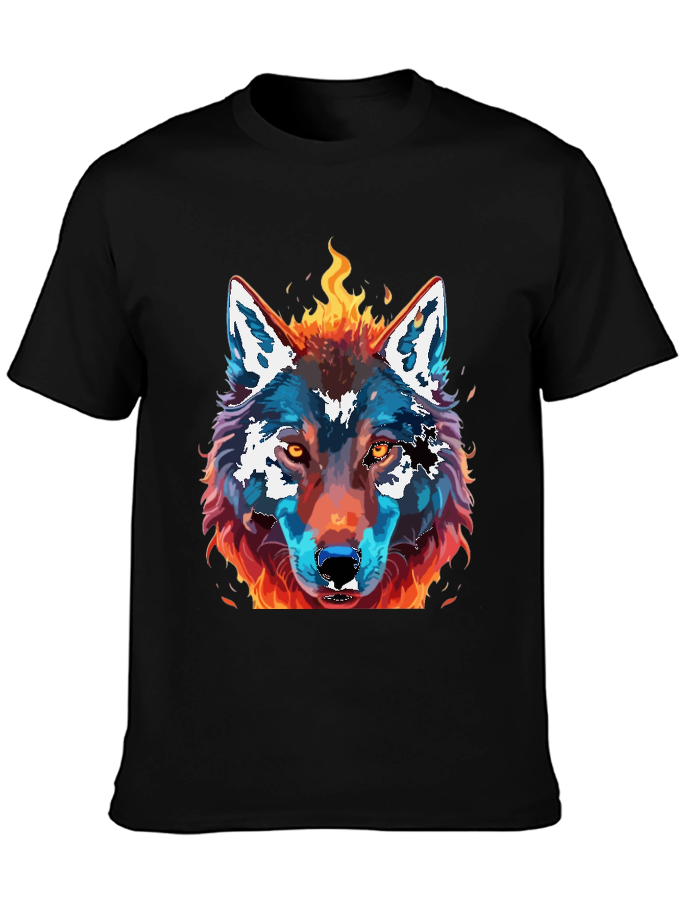 Fiery Wolf Graphic Print T-Shirt