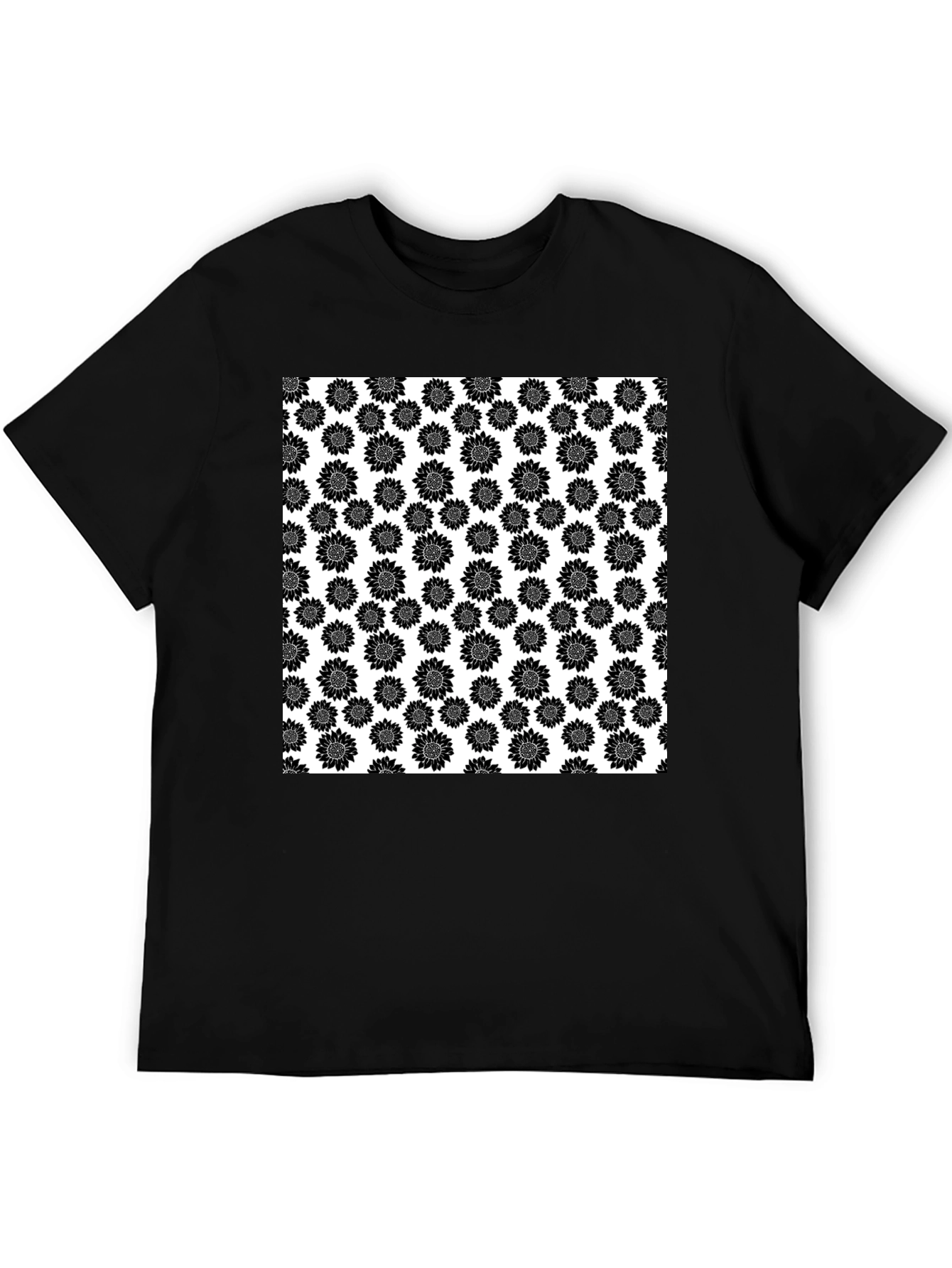 Sunflower Pattern T-Shirt - Black