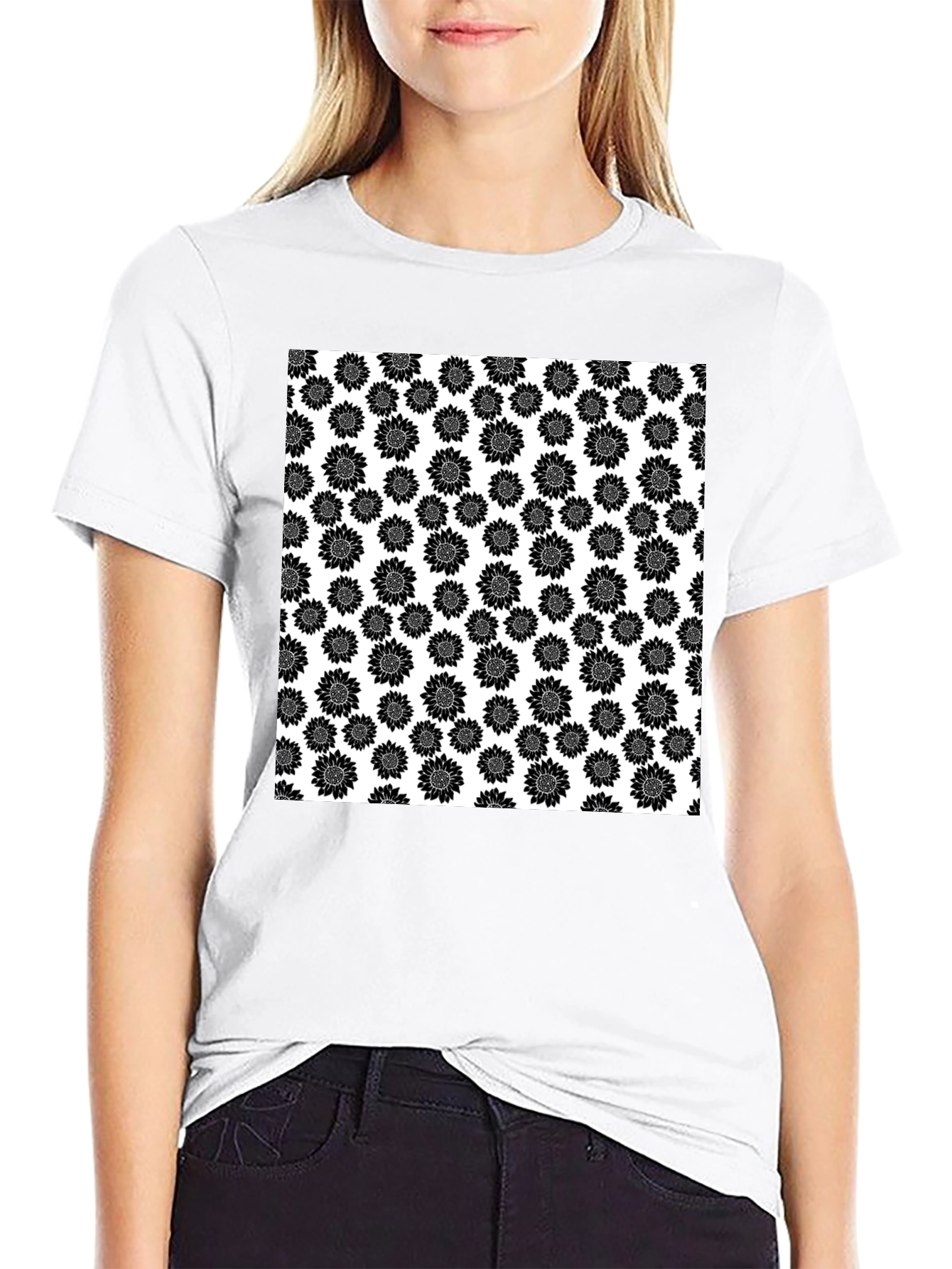 Sunflower Pattern T-Shirt - Black