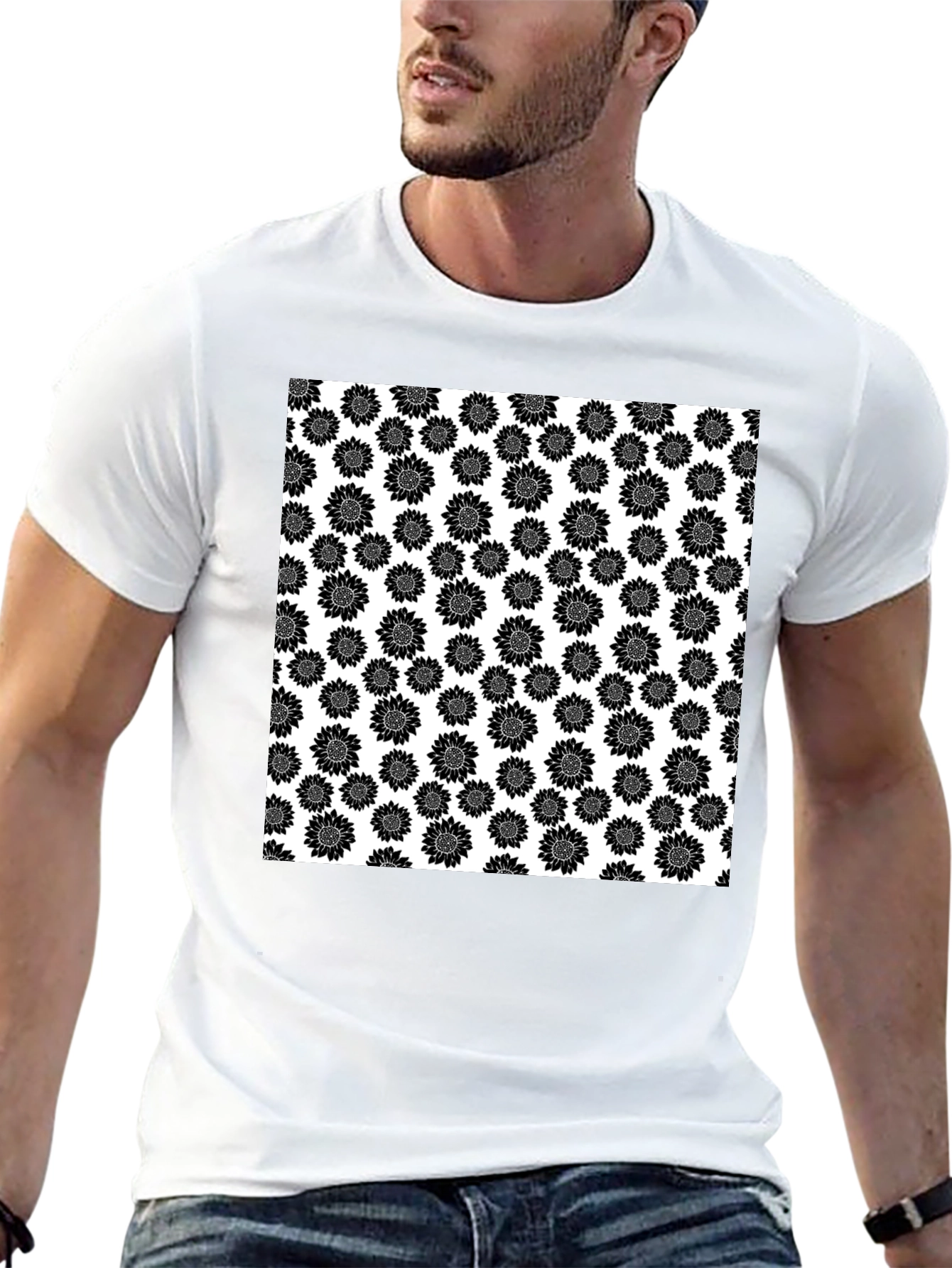 Sunflower Pattern T-Shirt - Black