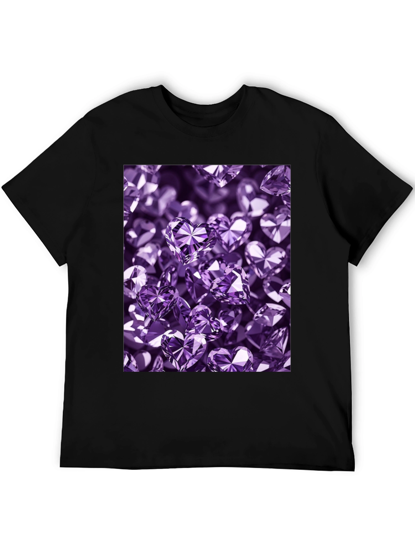 Stylish Black T-Shirt with Purple Heart Diamonds
