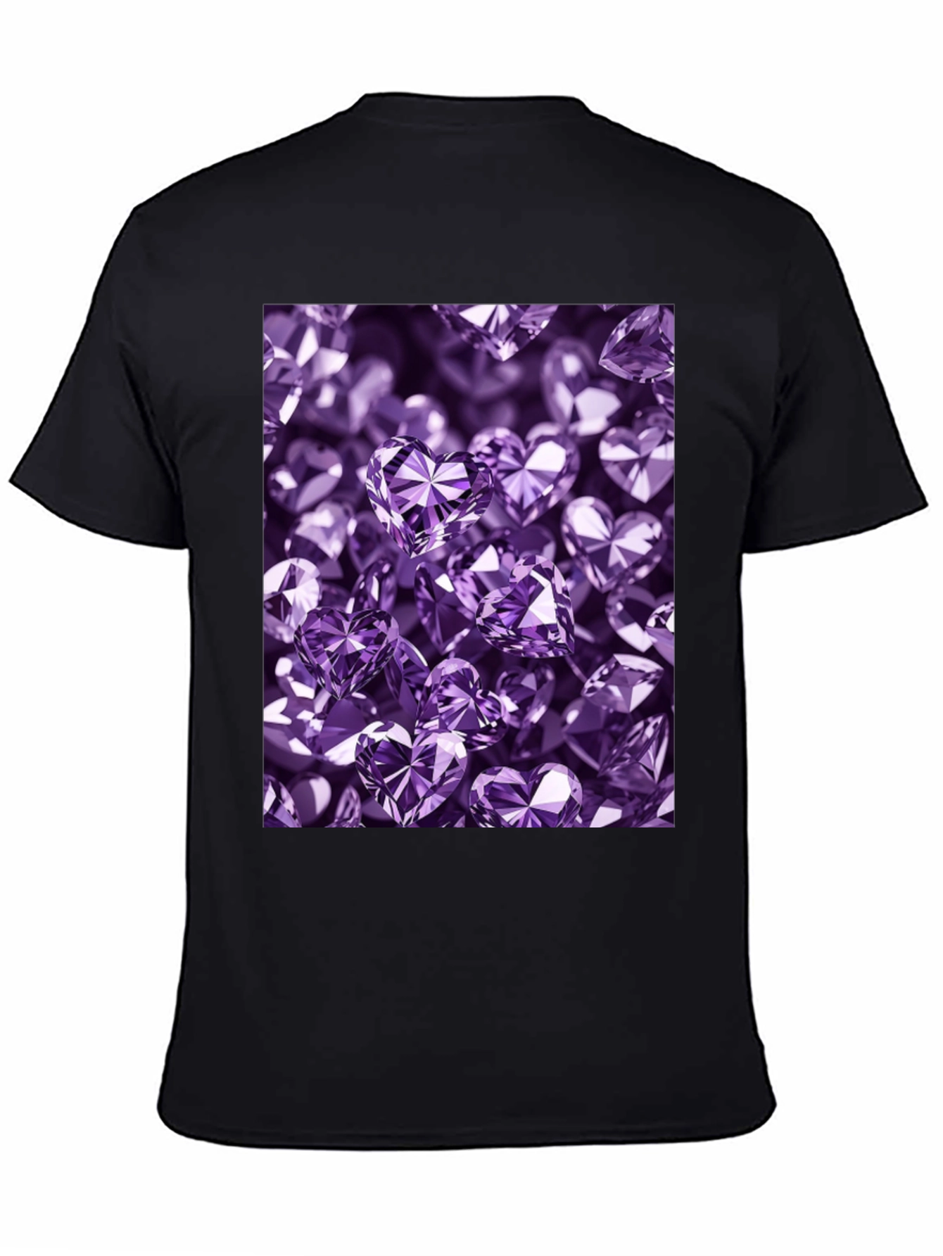Stylish Black T-Shirt with Purple Heart Diamonds