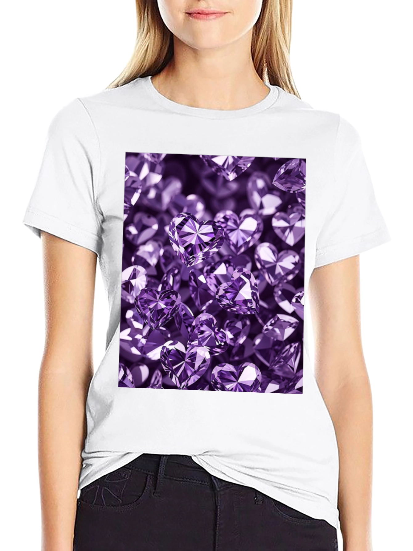 Stylish Black T-Shirt with Purple Heart Diamonds