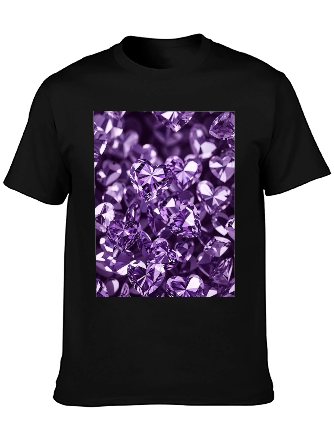 Stylish Black T-Shirt with Purple Heart Diamonds