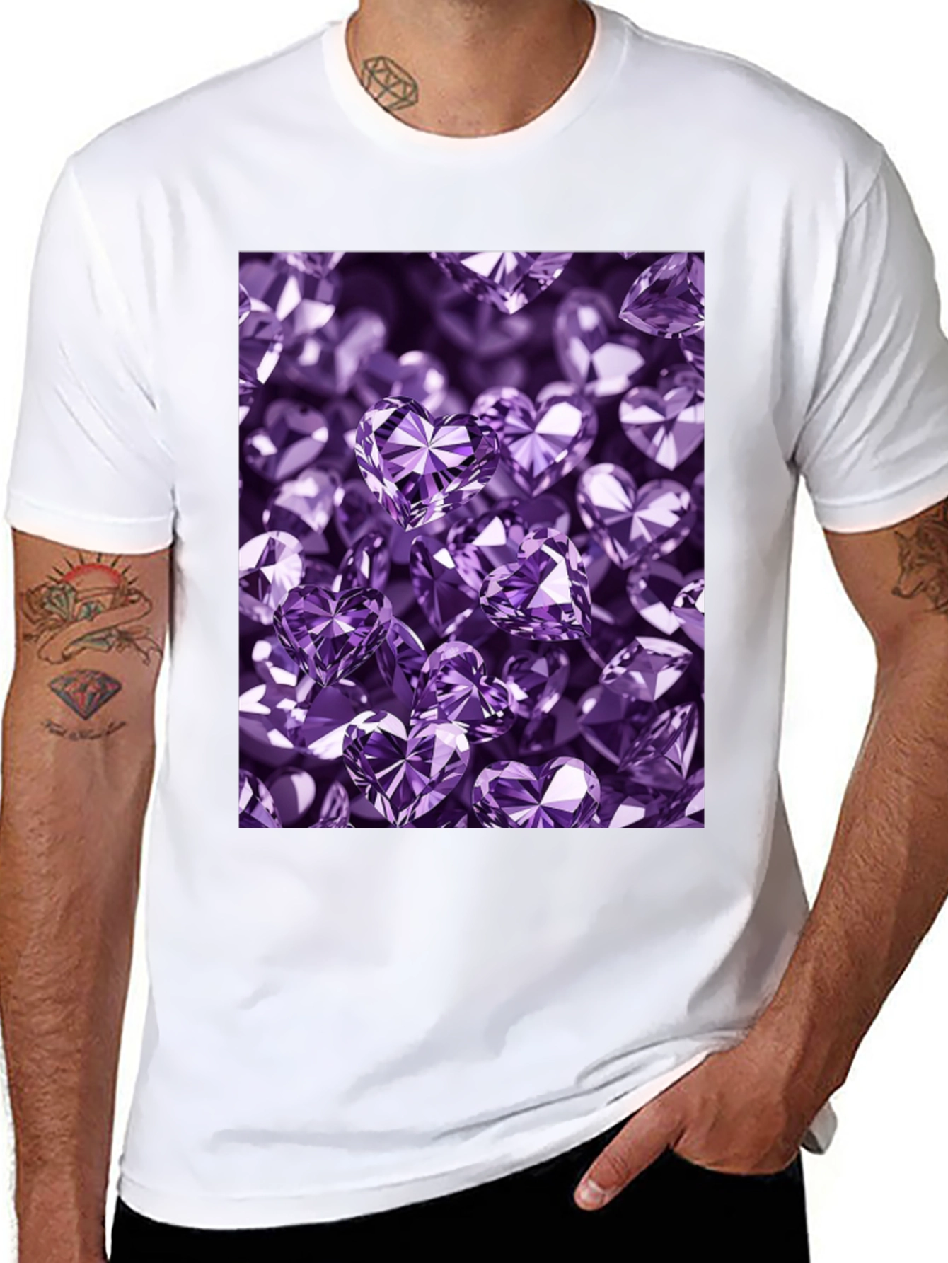 Stylish Black T-Shirt with Purple Heart Diamonds